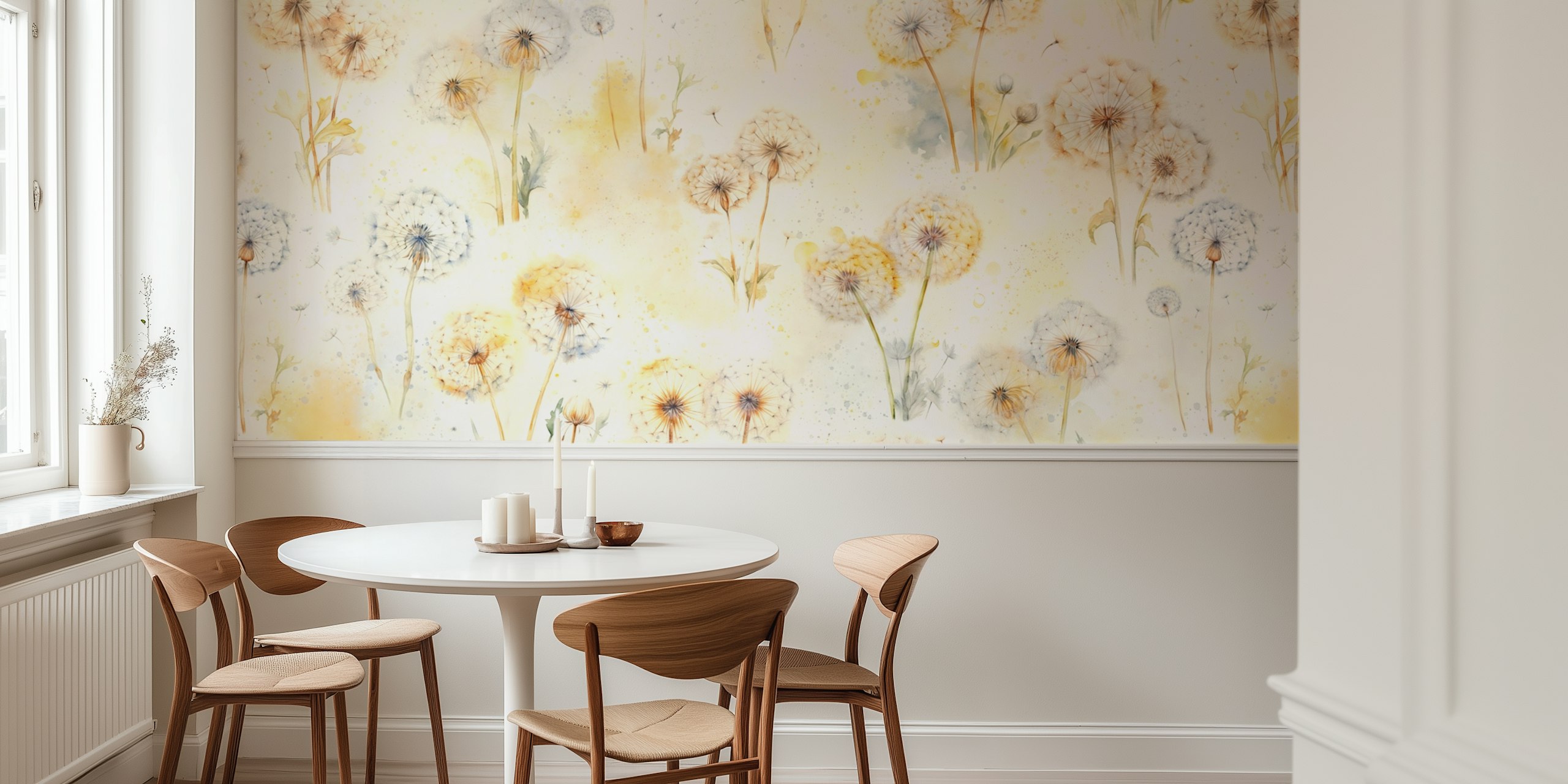 Dandelion flowers in soft pastel colors on a textured background wallpaper