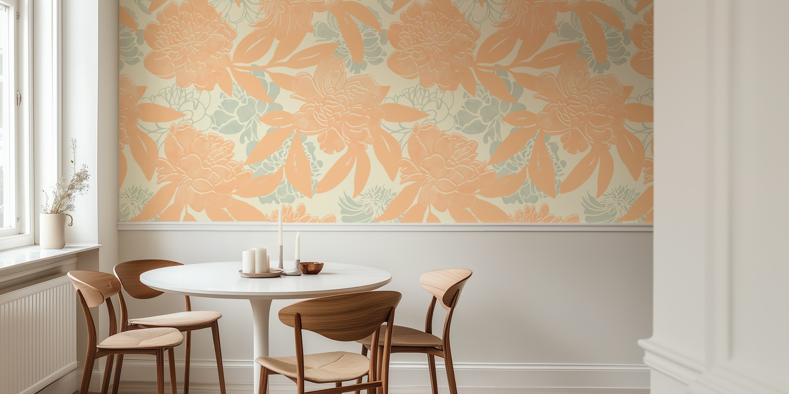 Pastellfärgade stiliserade blommönster väggmålning