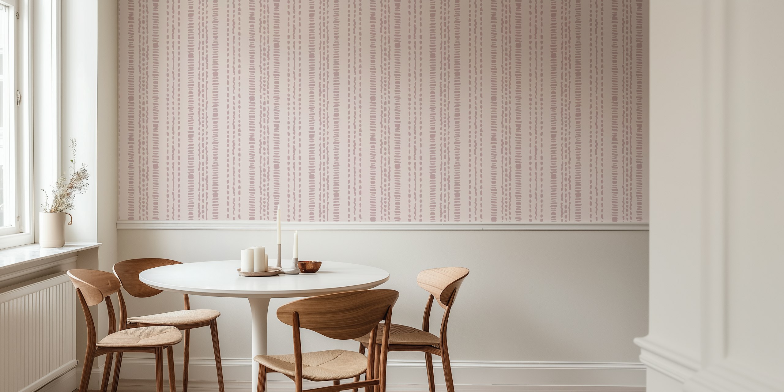Vertical striped pale rose and mauve boho wallpaper