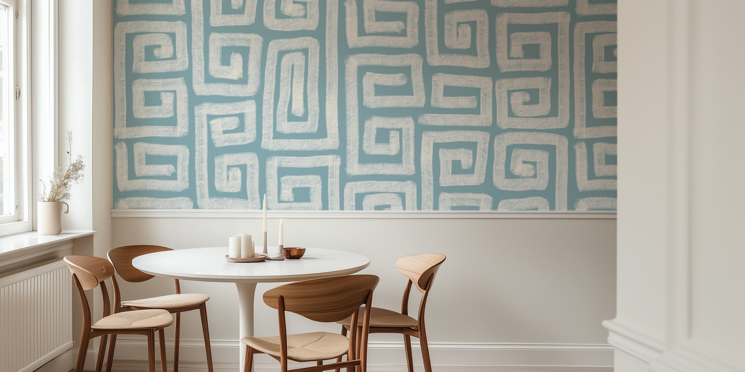 Handmade Greek Key wallpaper in a room