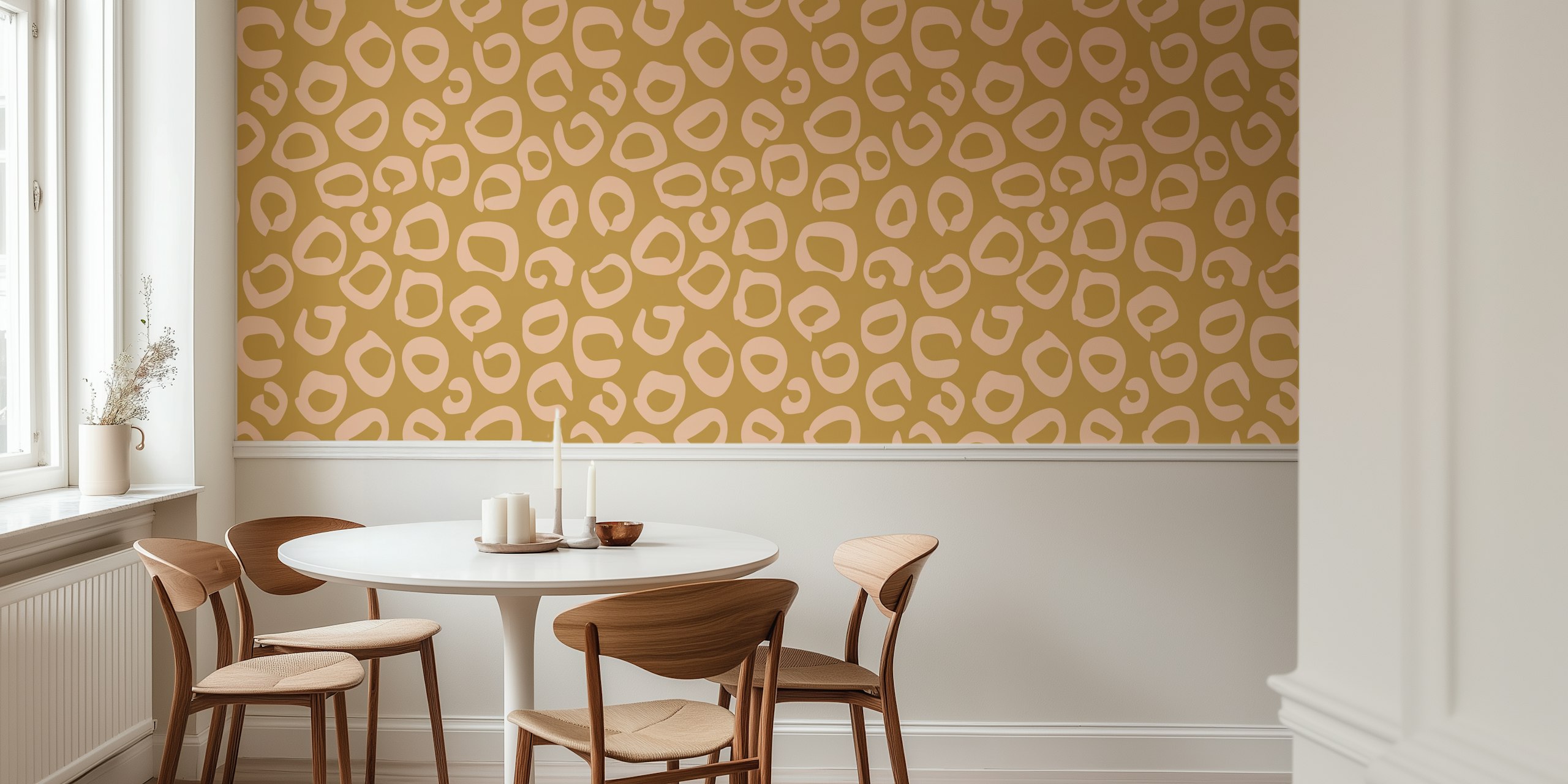 Abstract big cat spots wall mural in ocher tones.