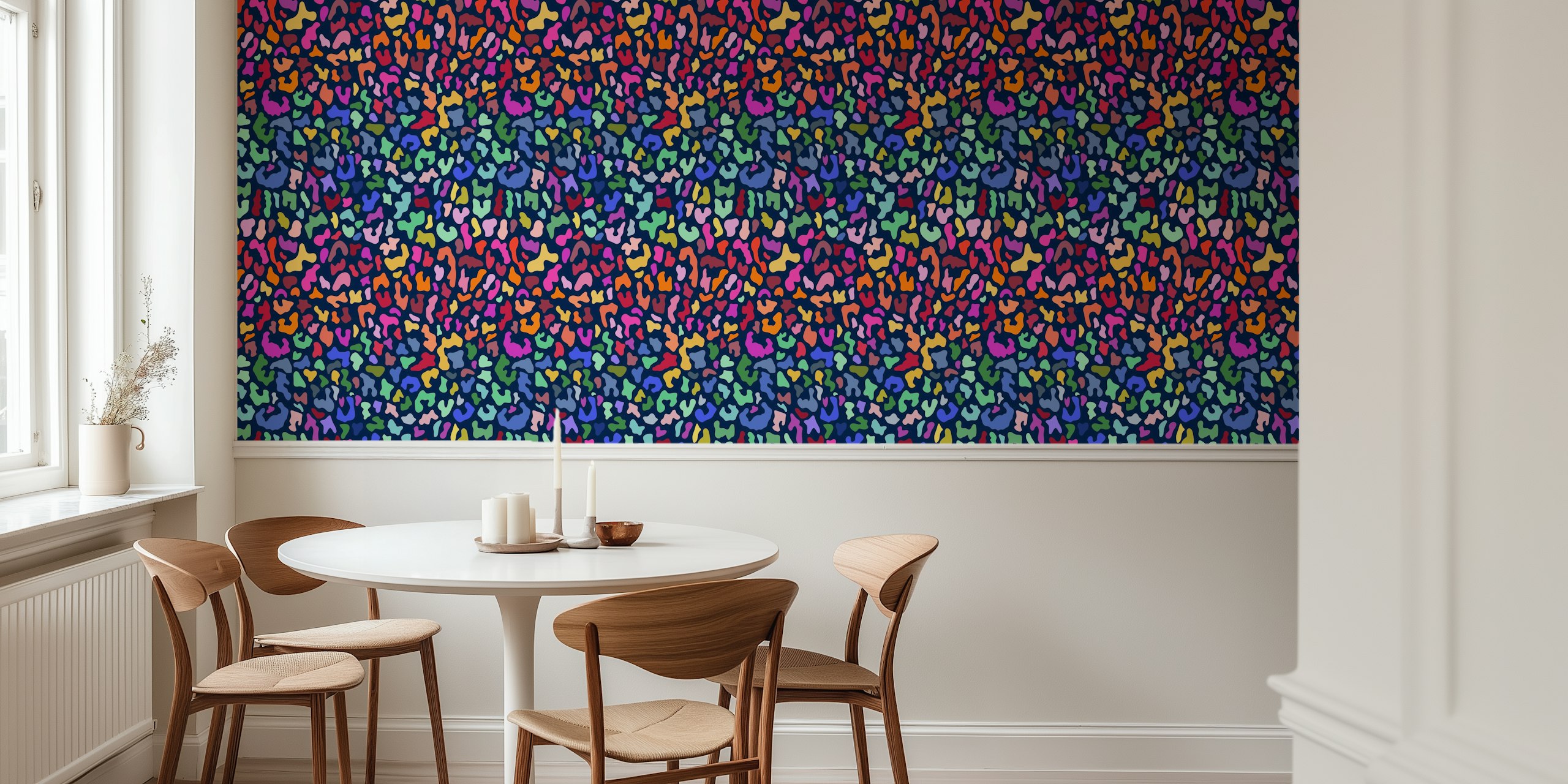 Colorful abstract animal print wall mural with rainbow patterns