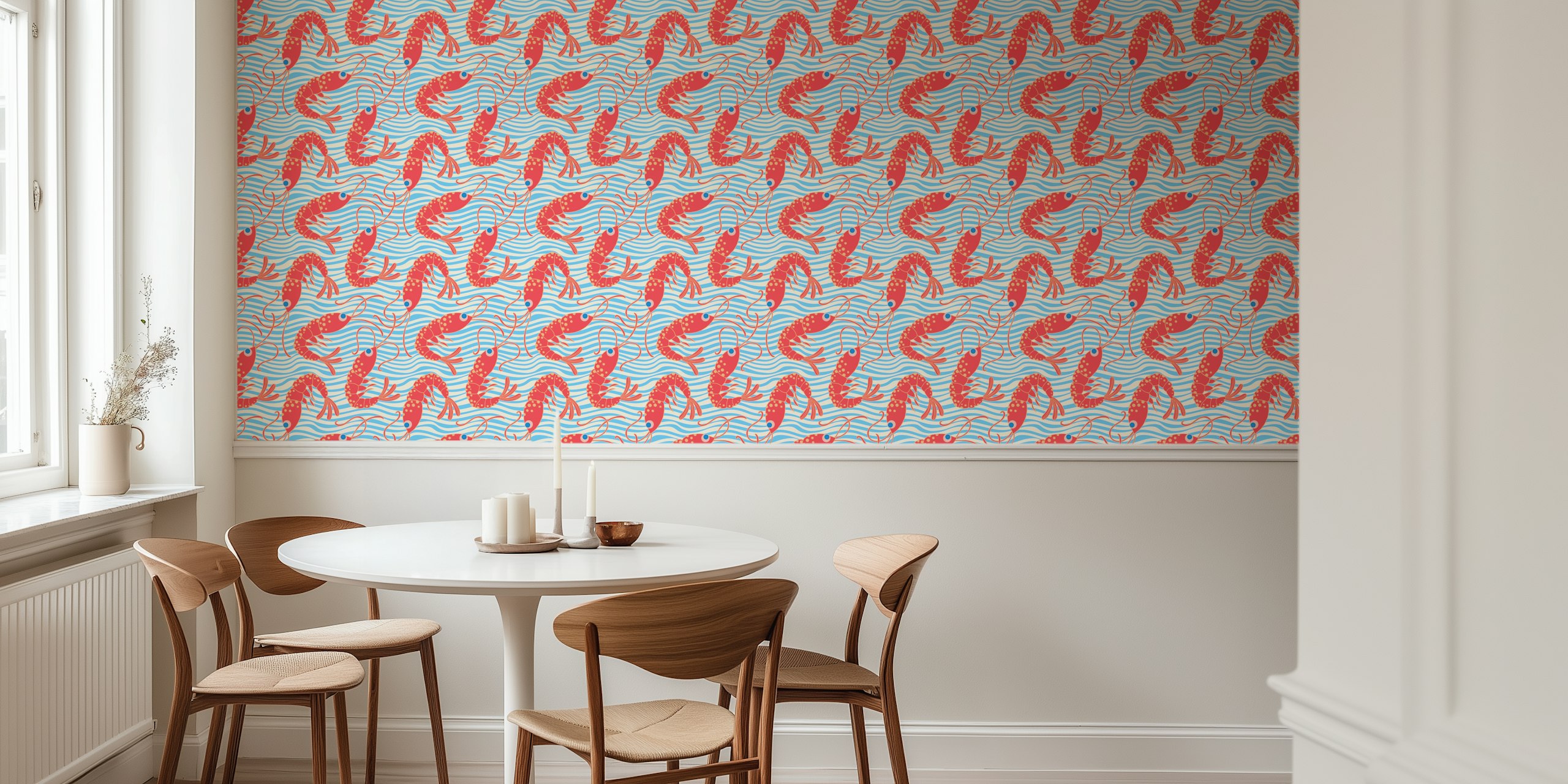 Shrimp wallpaper in a bright room
