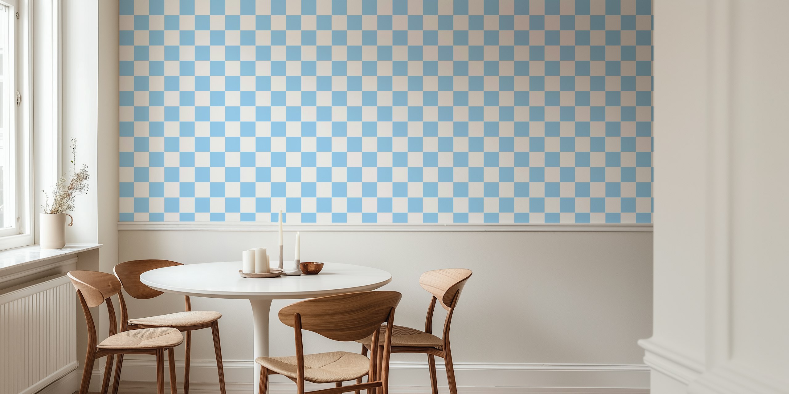 Checkered pattern in light blue and white wallpaper