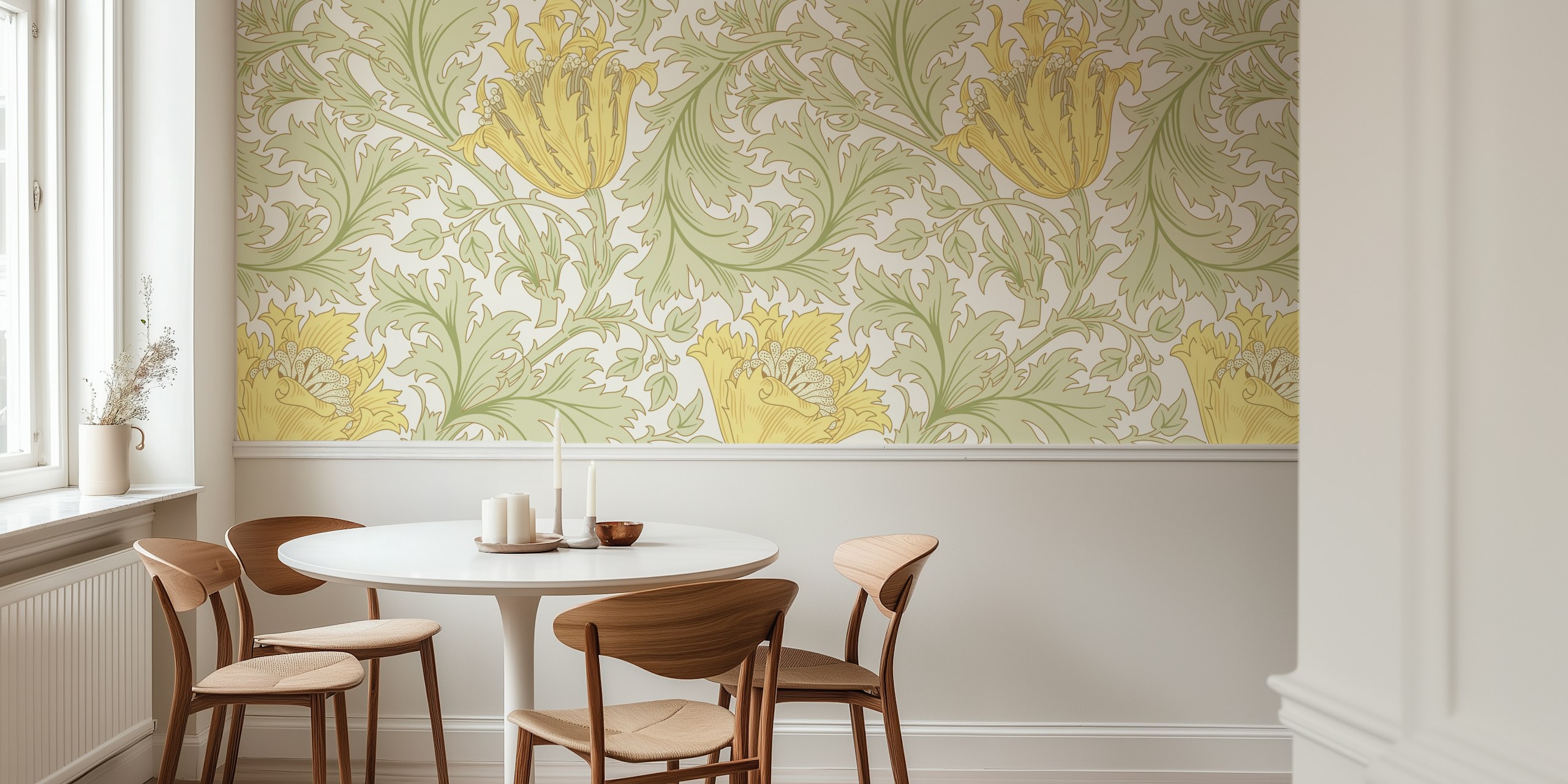 Decorazione murale con motivo anemone in stile vittoriano in giallo pallido