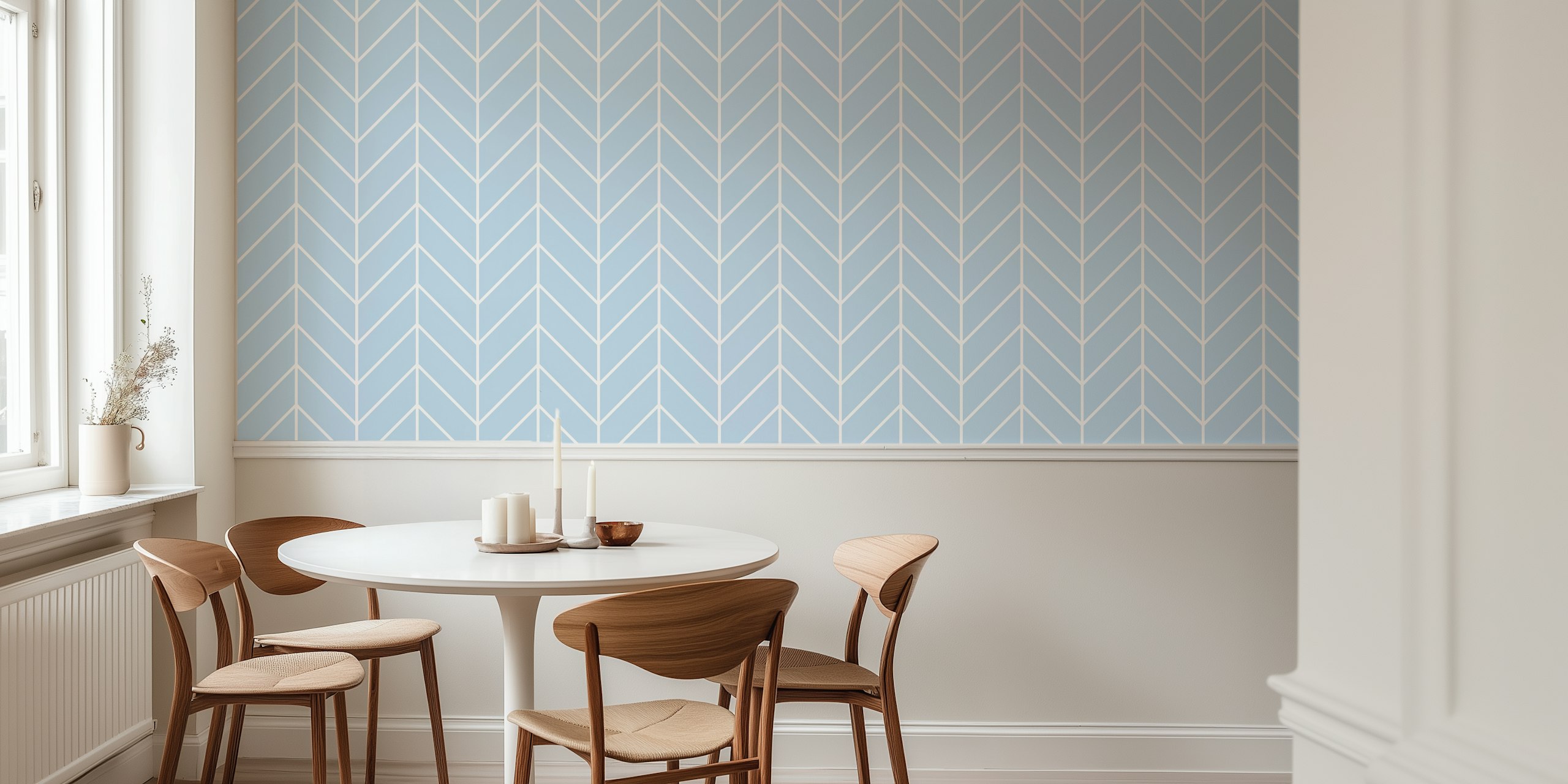 Chevron pattern wallpaper in a room