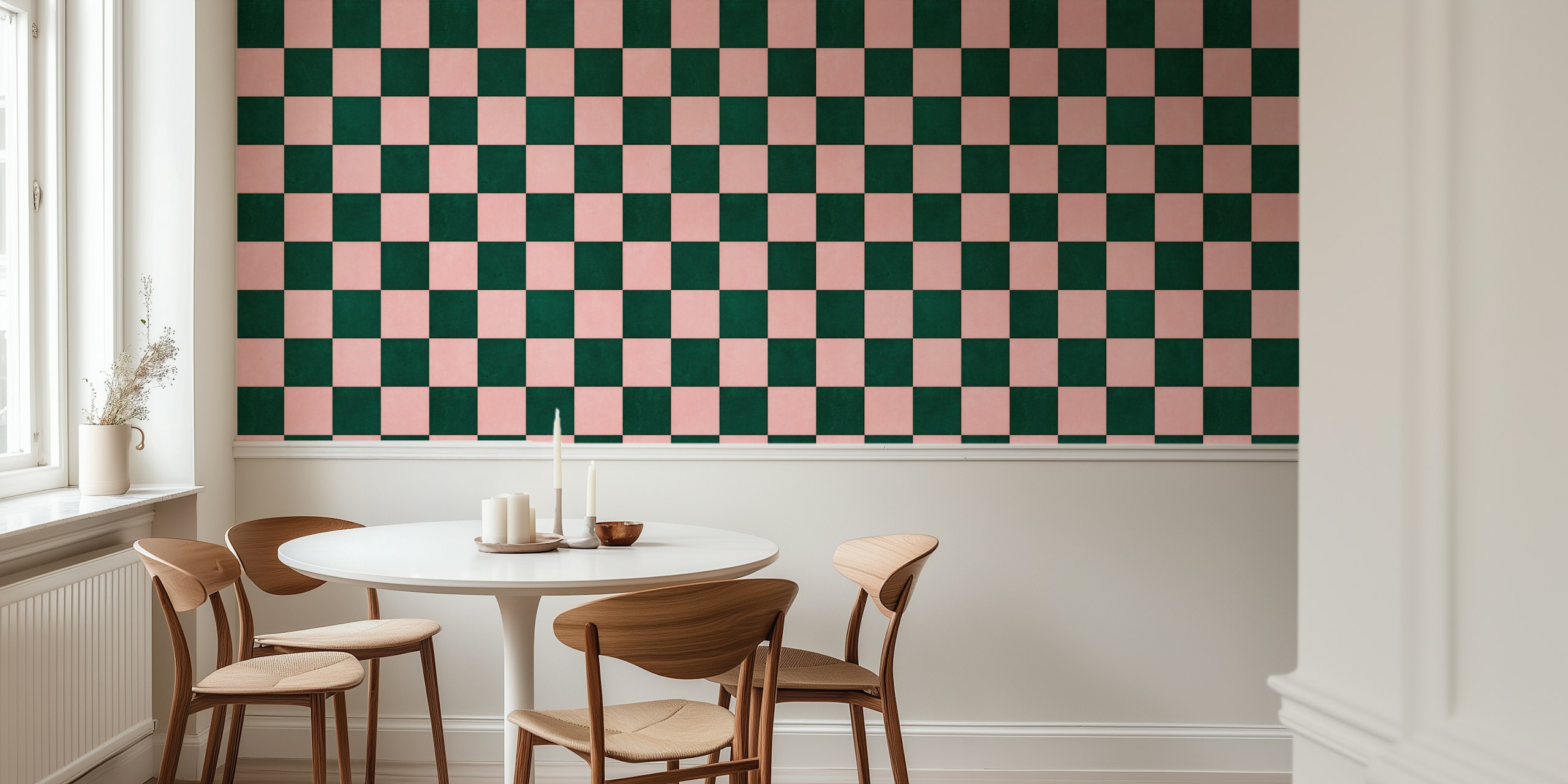 Pink and green checkerboard pattern wallpaper