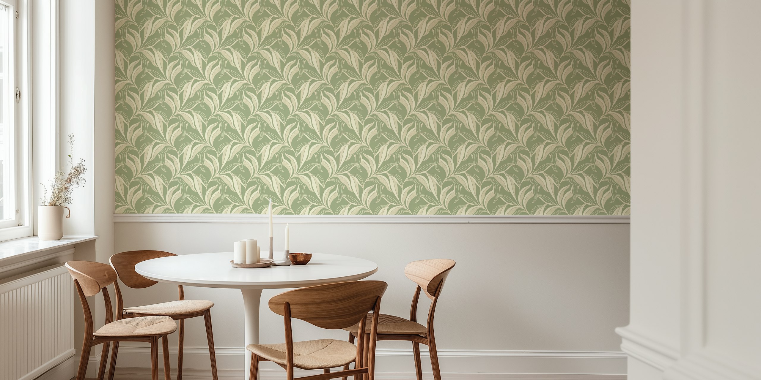 Sage Foliage Tapet I Ett Elegant Rum