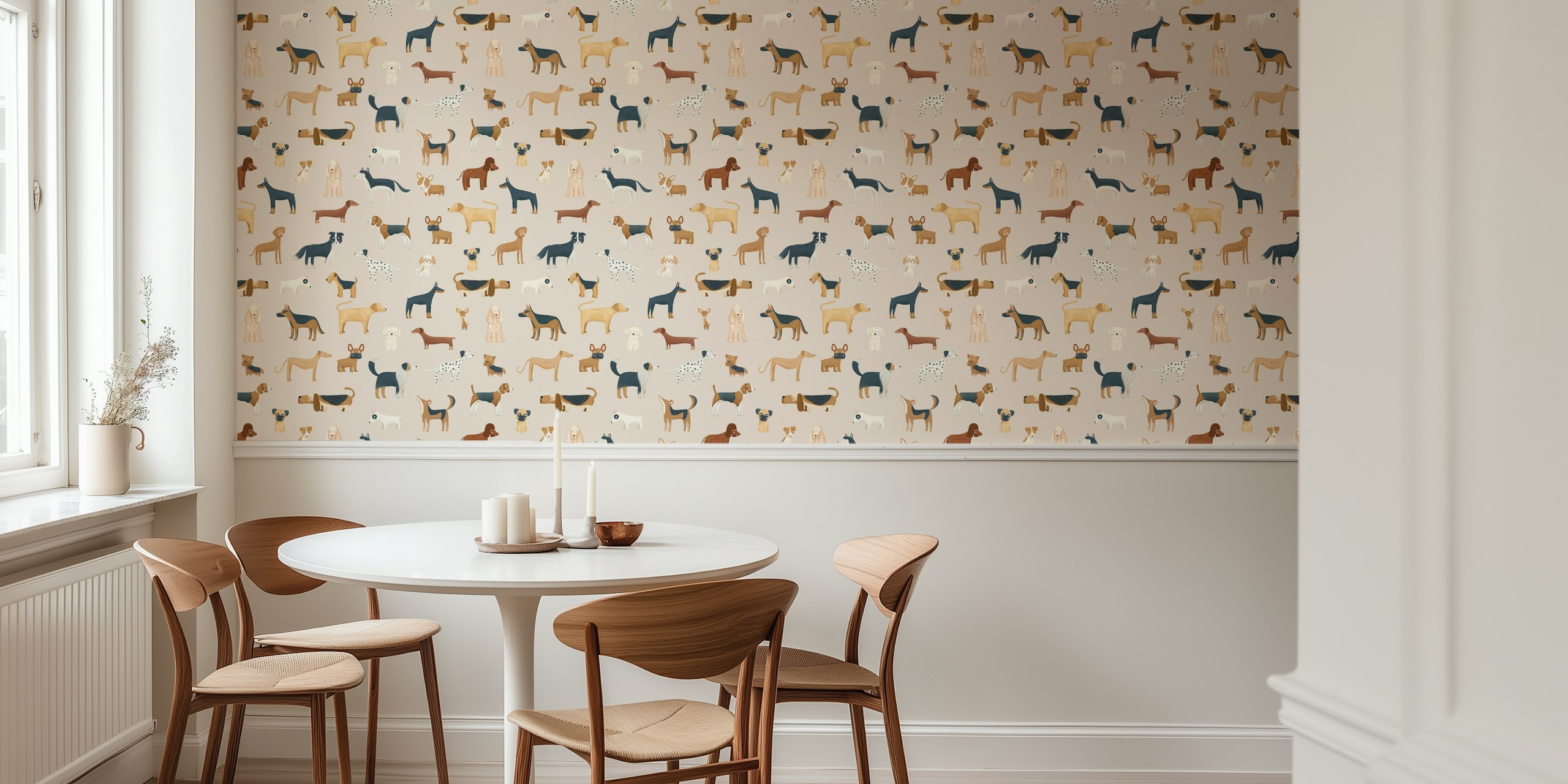 Dog breeds wallpaper displayed in a room