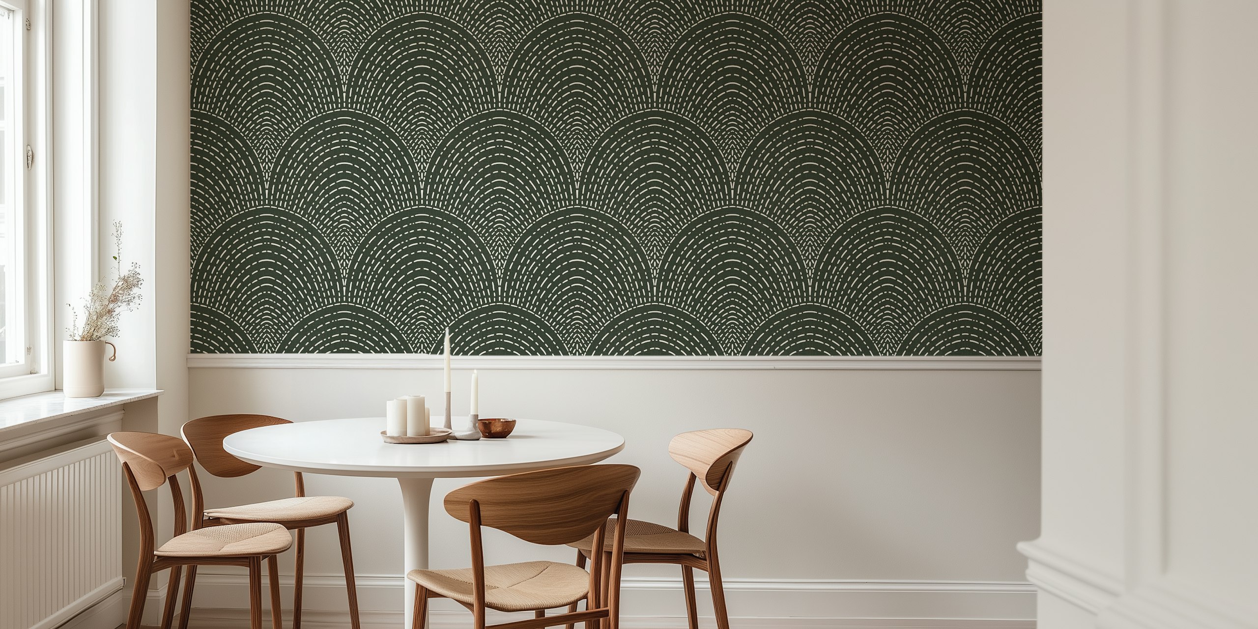 Black and white geometric wallpaper with subtle arches