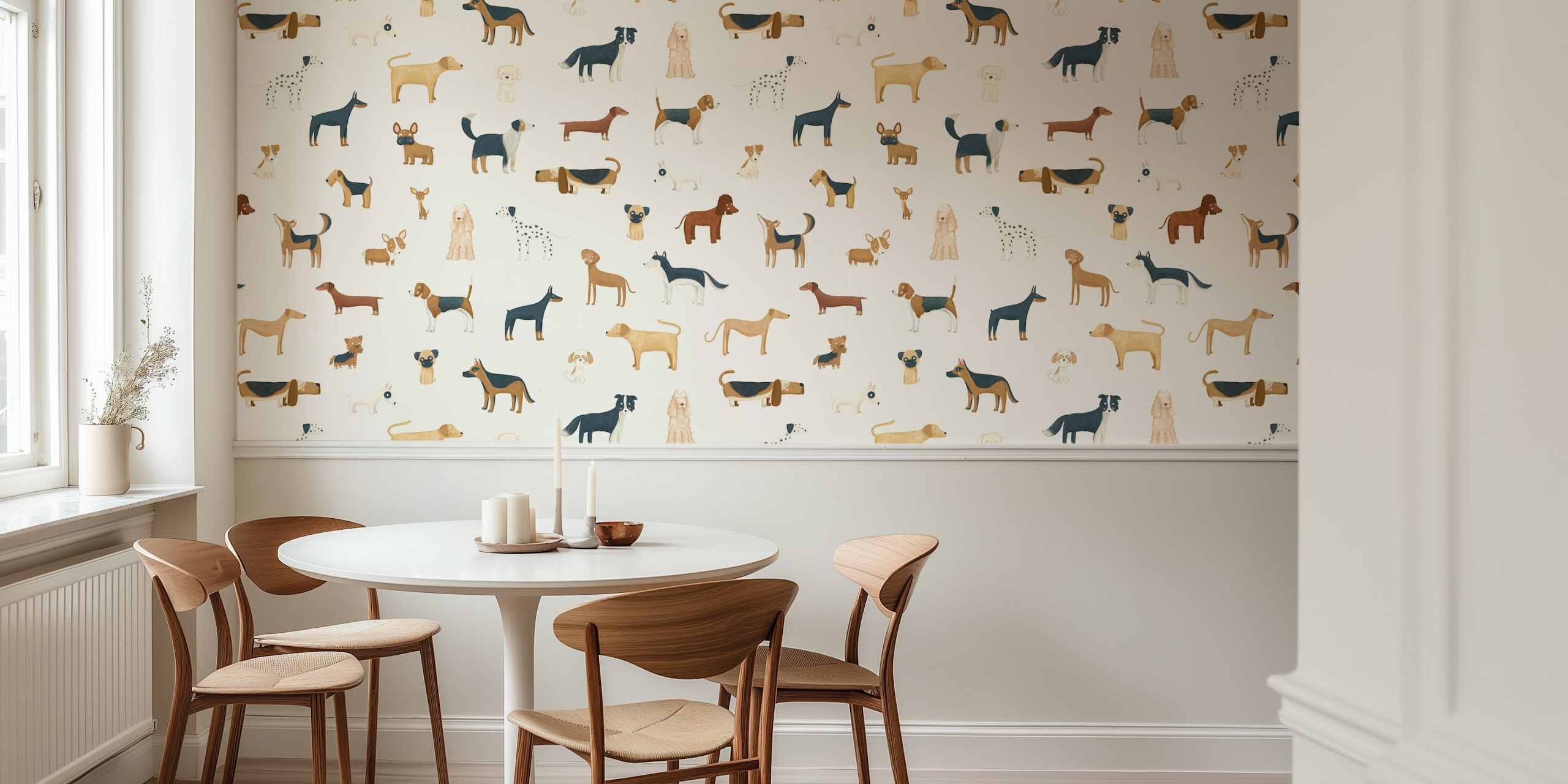 Dog breeds wallpaper in een gezellige setting