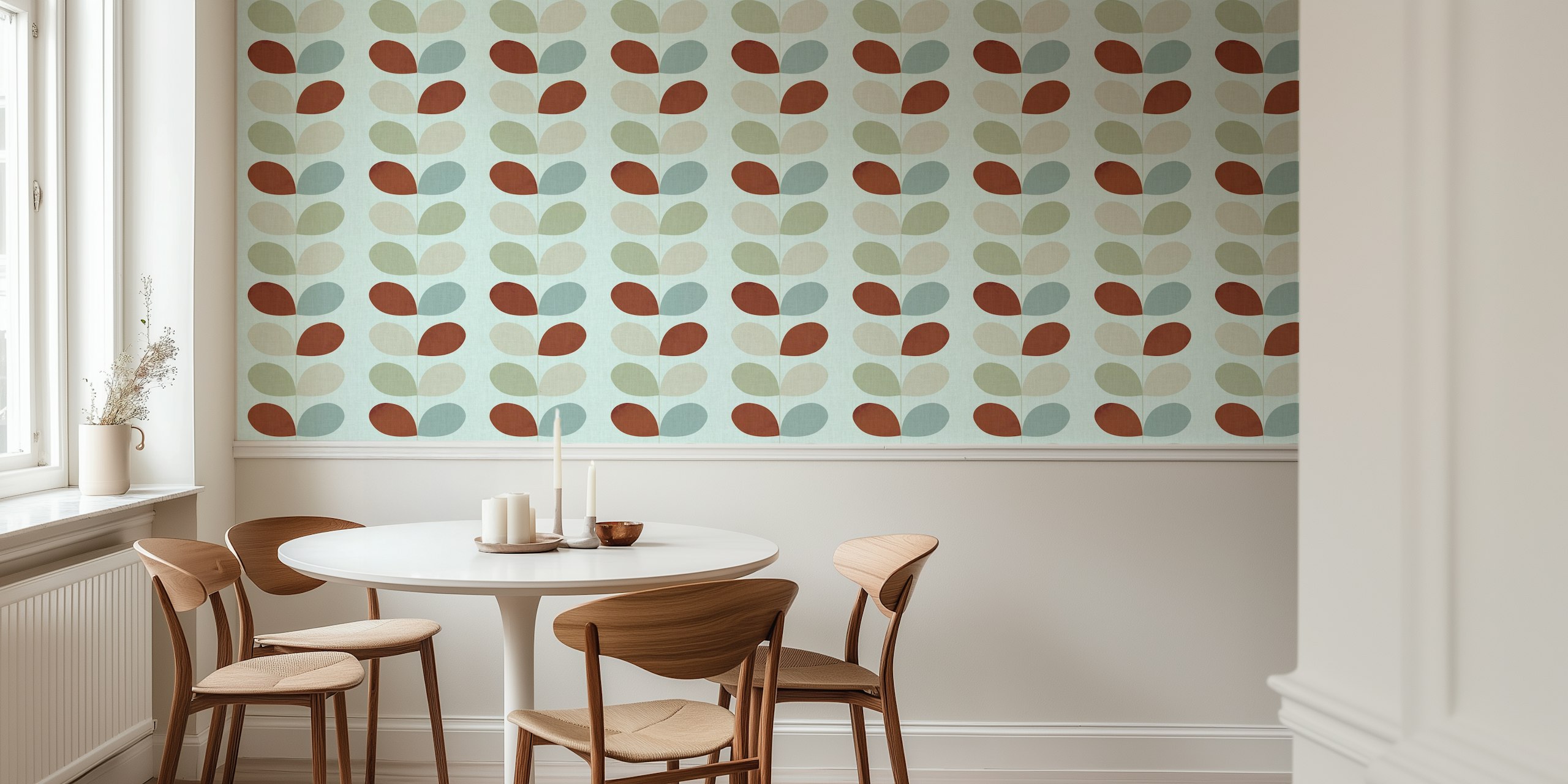 σχεδίαση ταπετσαρίας Mid Century Leaves Mint Chocolate