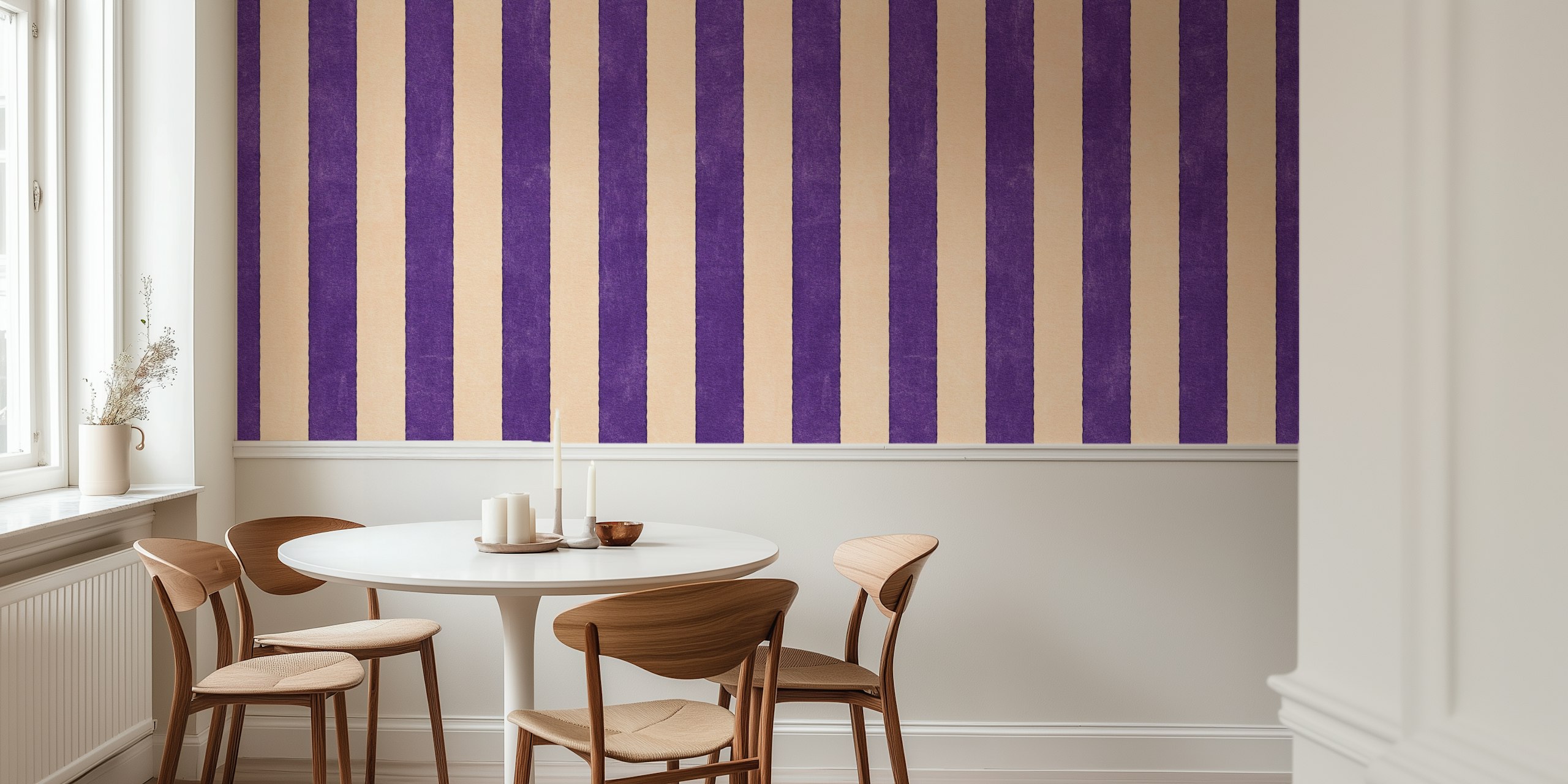 Vertical striped wall mural in fig color