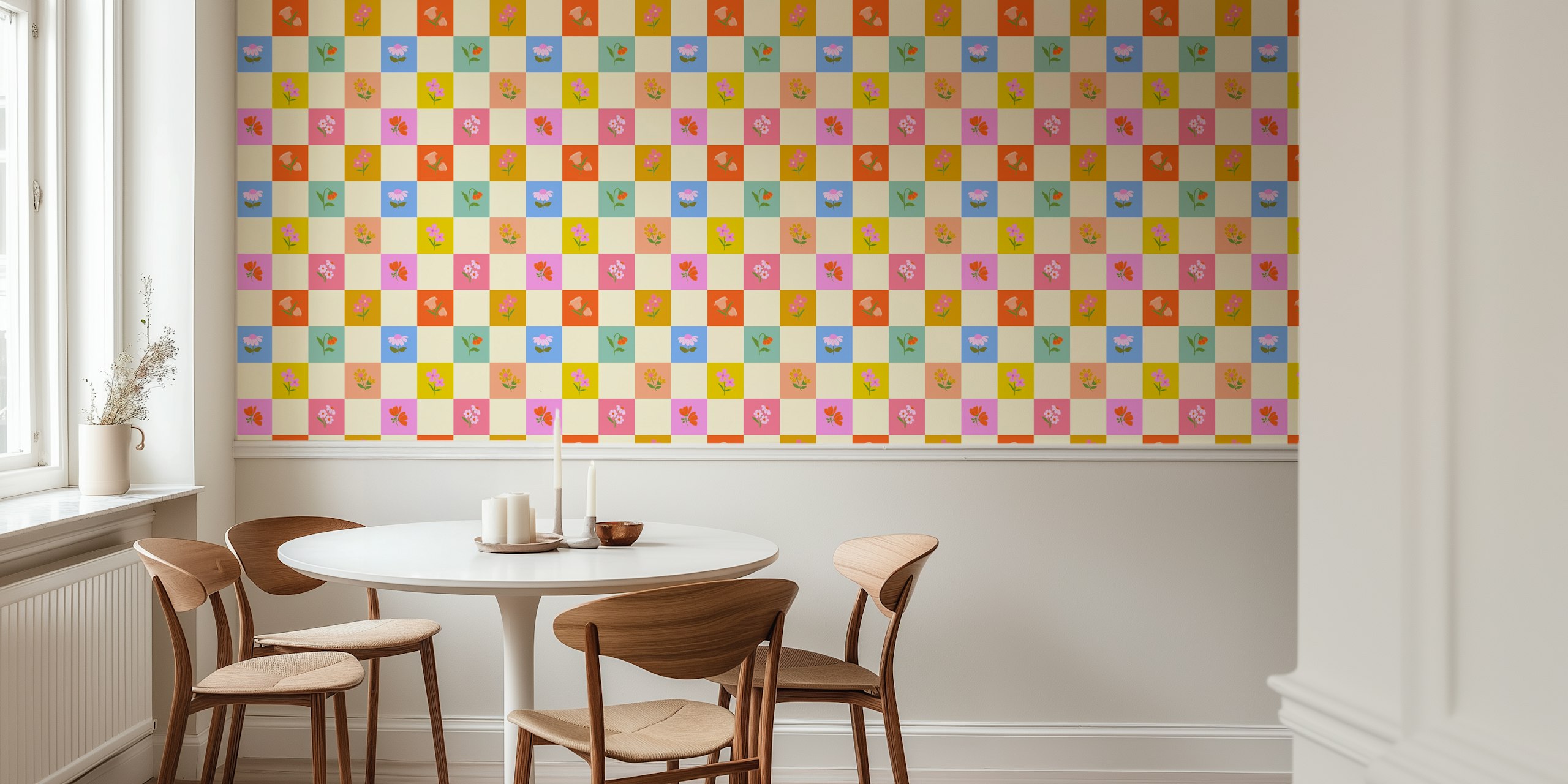 Checkered Floral Pattern tapetti huoneessa