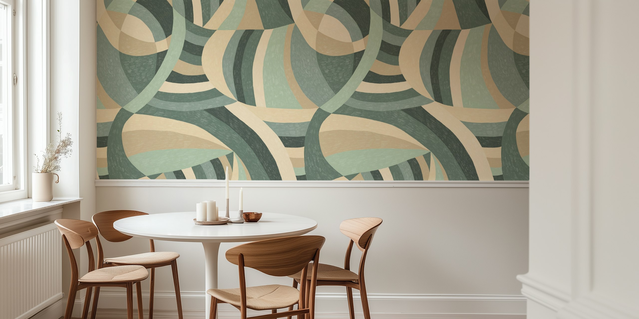 Geo Play wallpaper in chalky greens