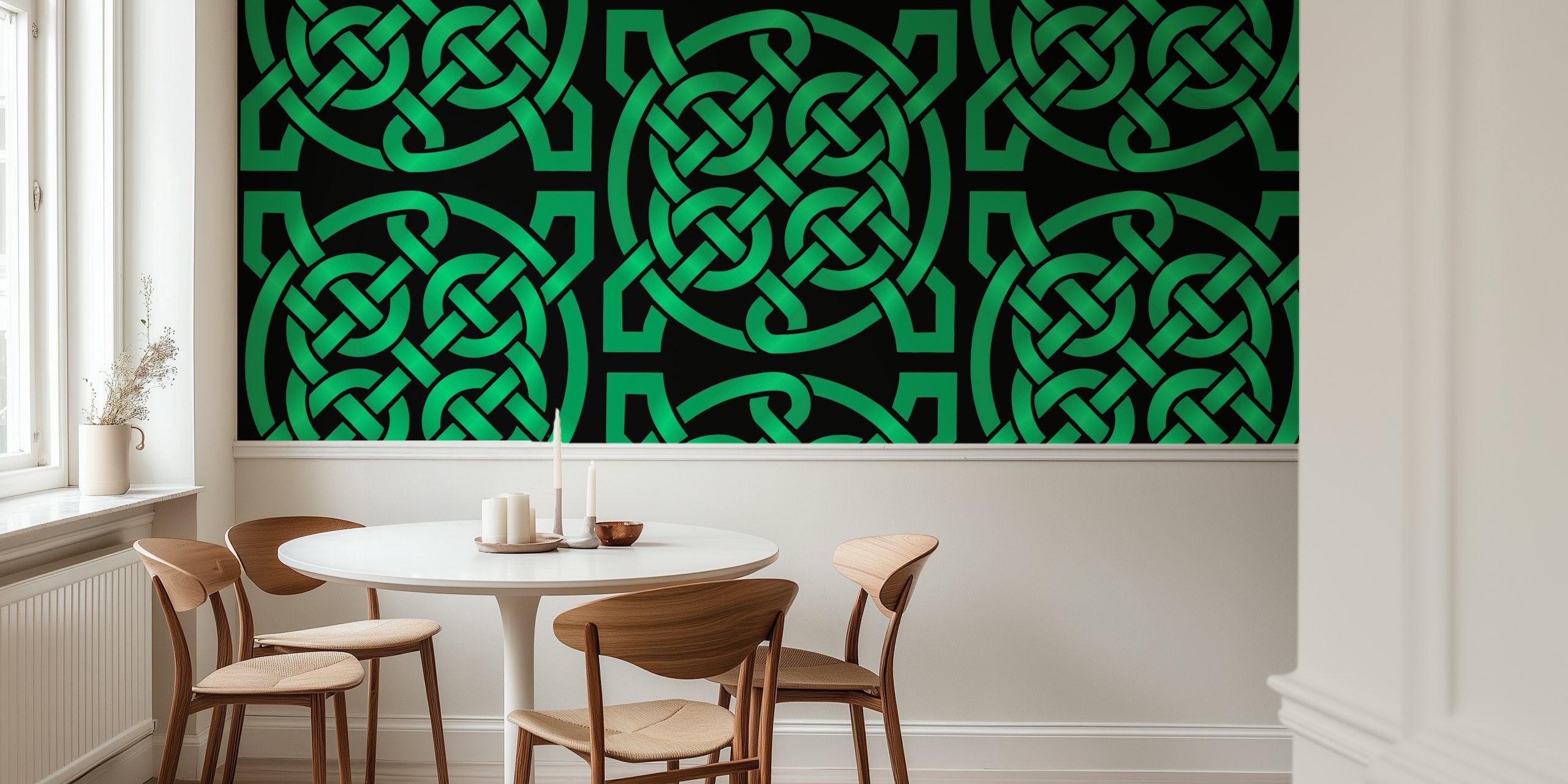 Celtic knot pattern in black and green wallpaper
