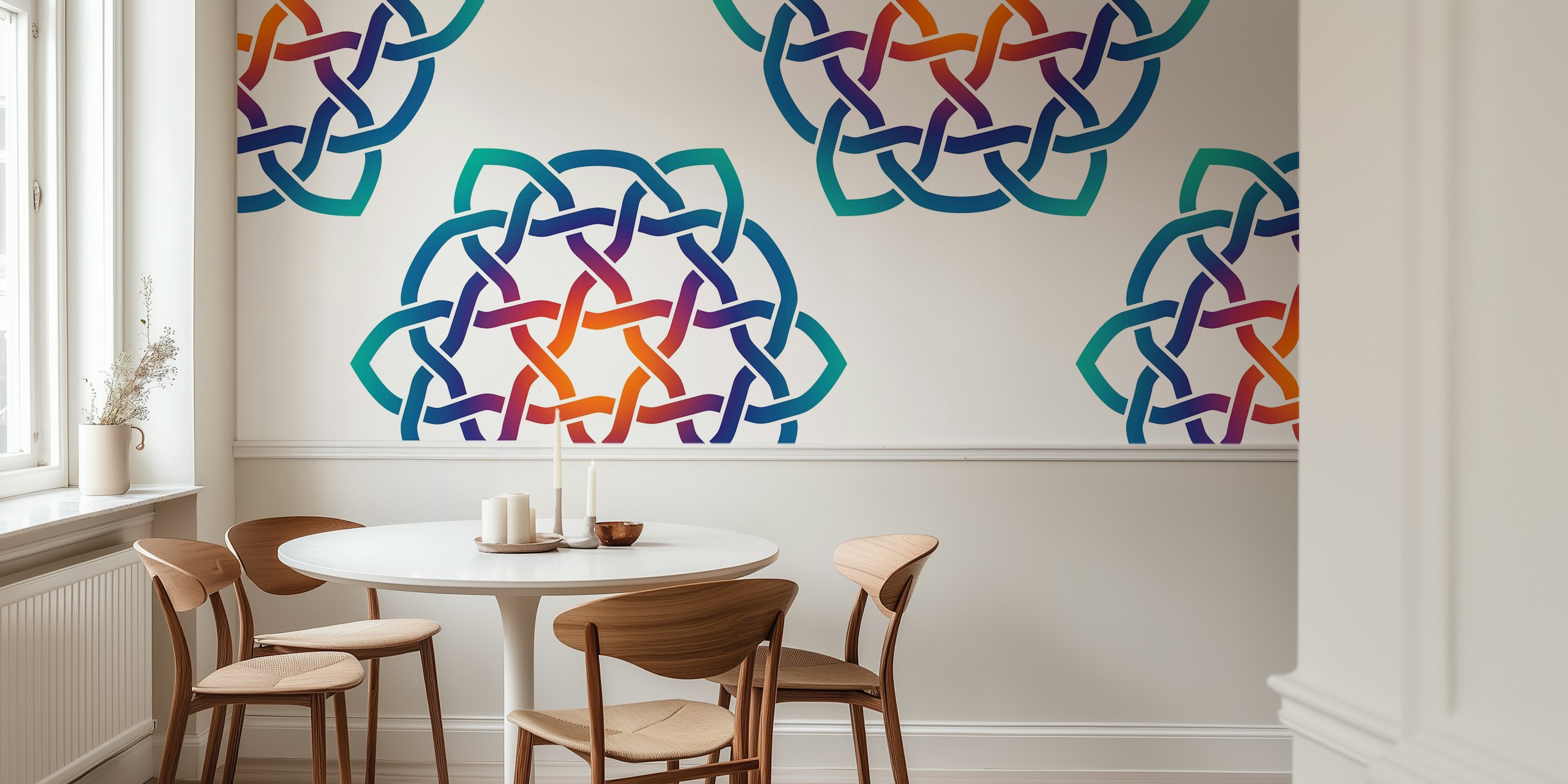 Colorful rainbow Celtic knot geometric pattern wallpaper
