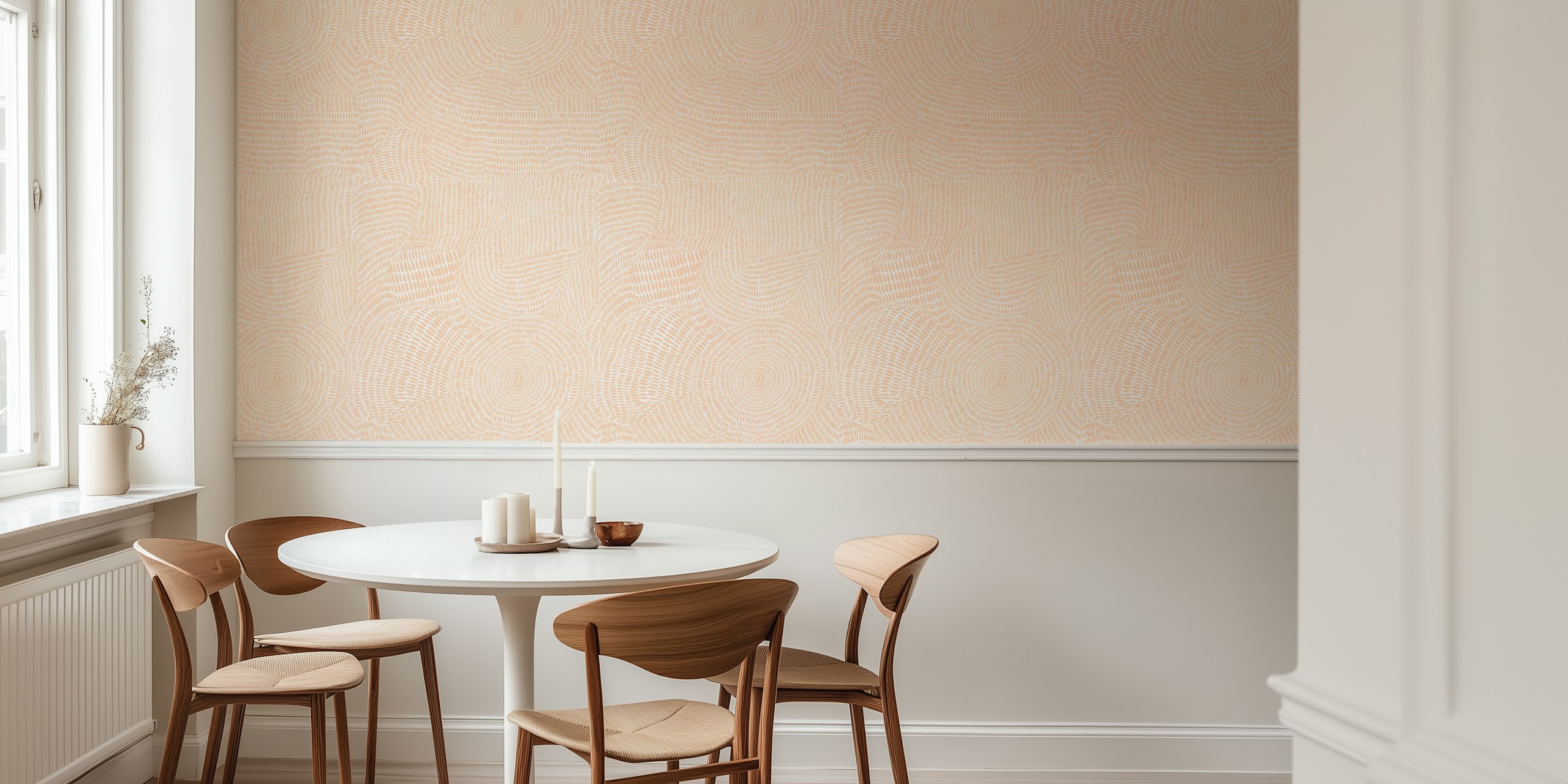 Peach-tapetti, jossa 10k strokes -design huoneessa
