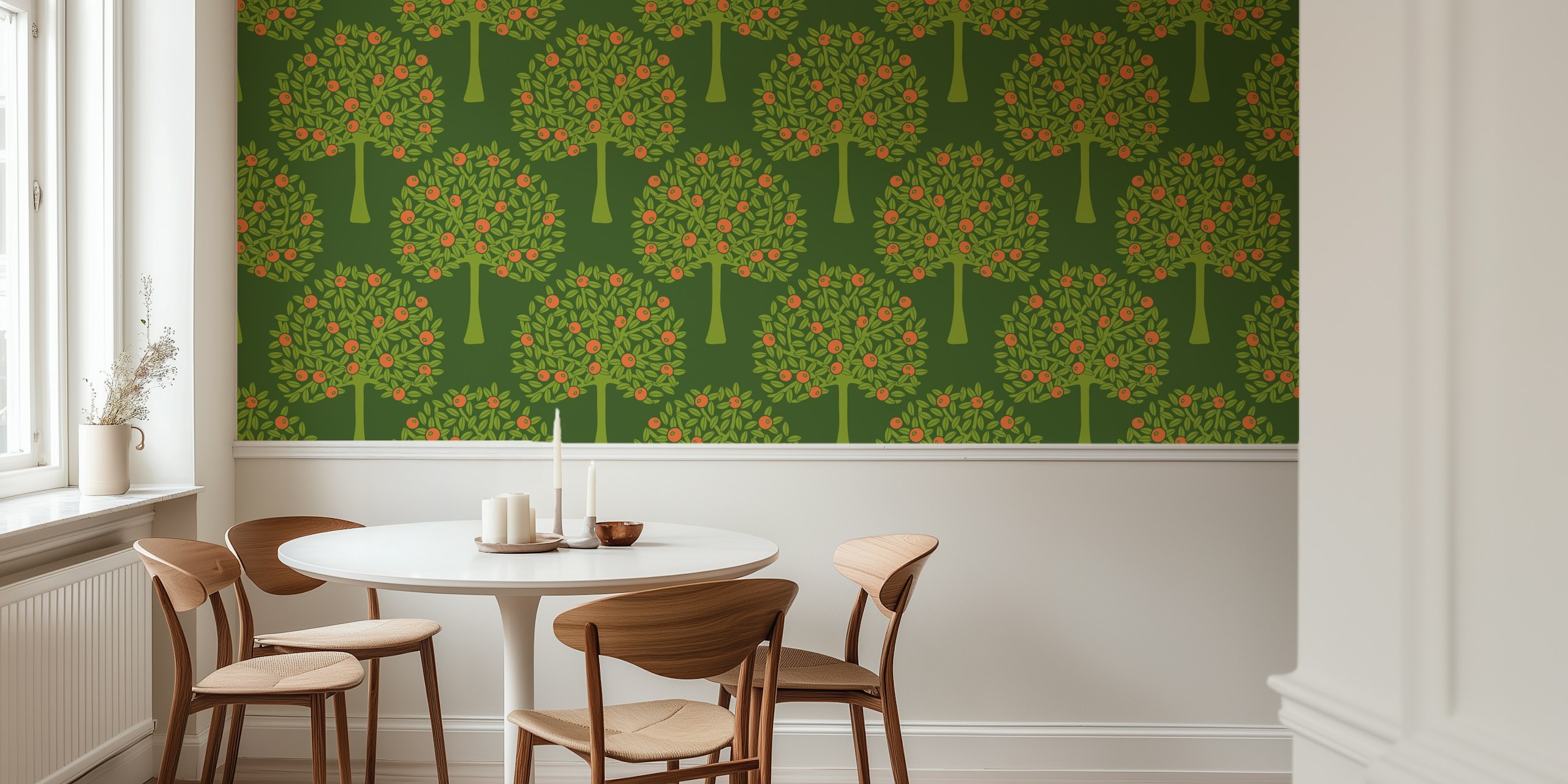 Citrus fruit trees with orange fruits and green leaves wallpaper