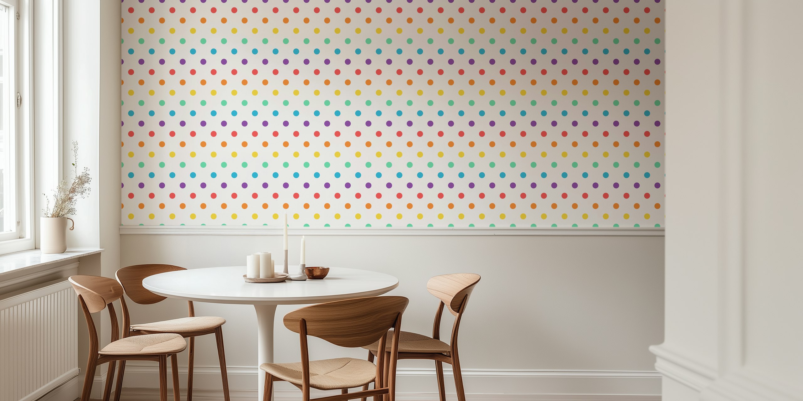Rainbow polka dots wallpaper σε ένα δωμάτιο