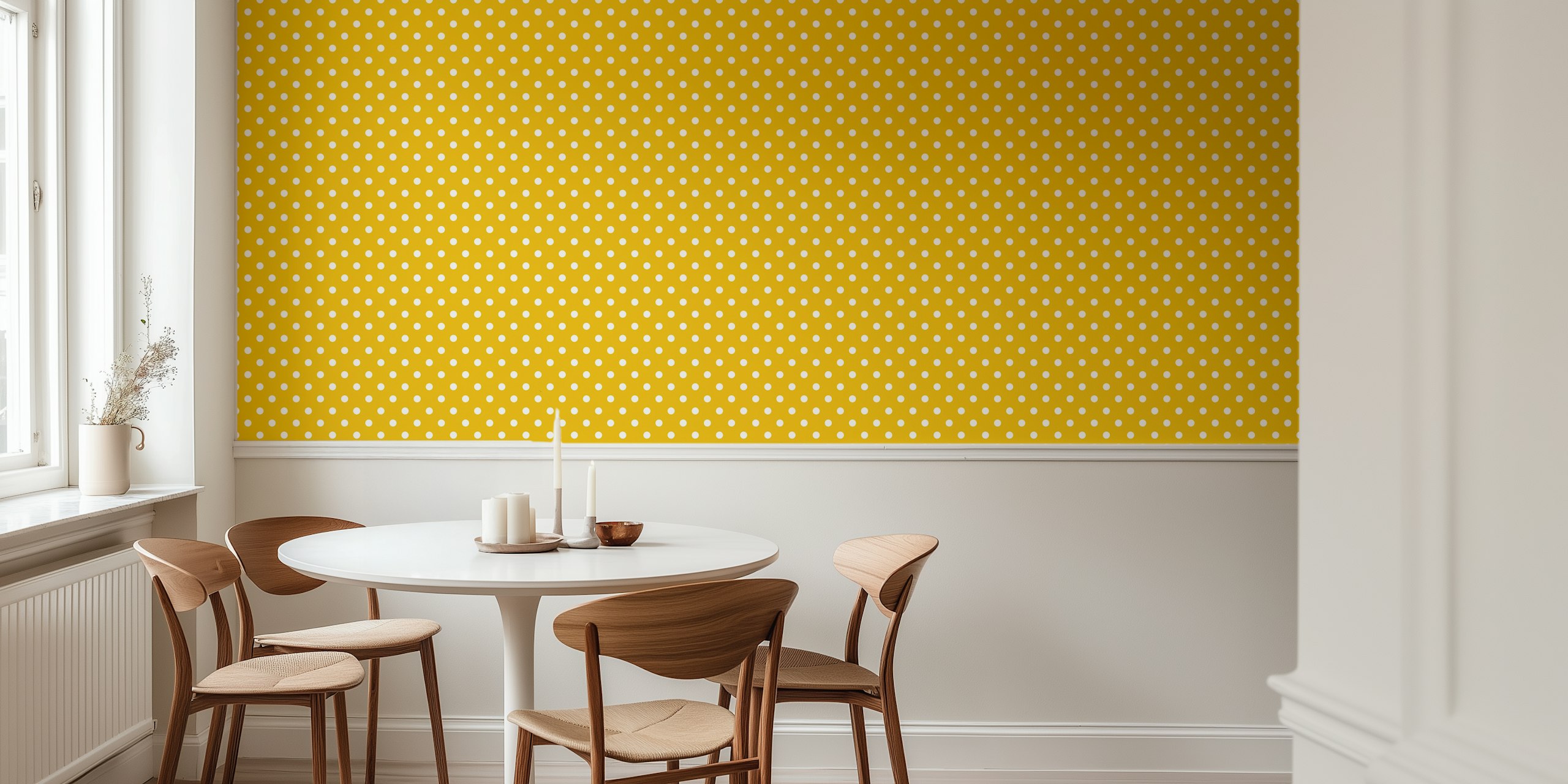 Gold and white polka dot pattern wallpaper