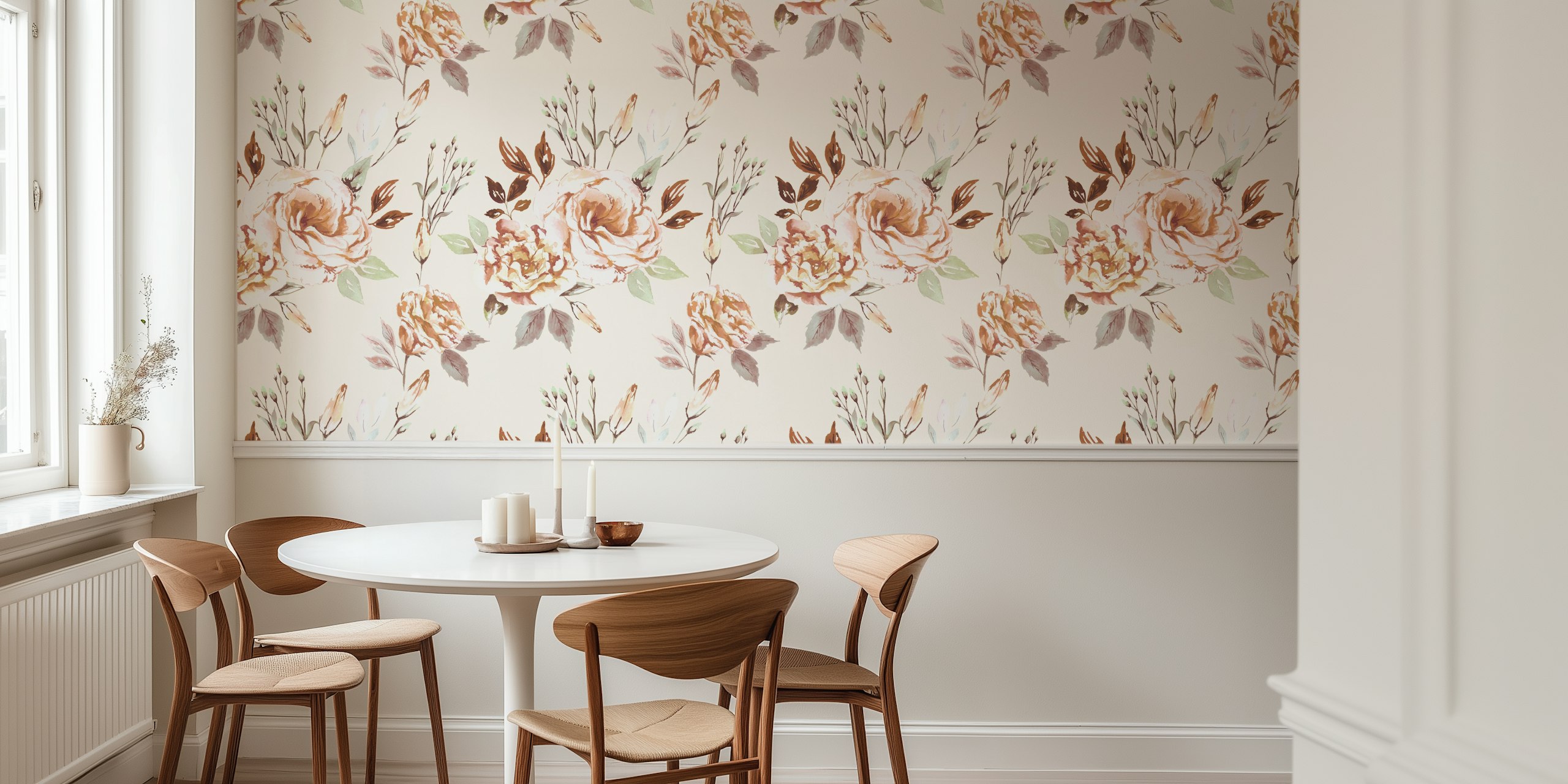 Watercolor floral design with soft pink and green flowers wallpaper