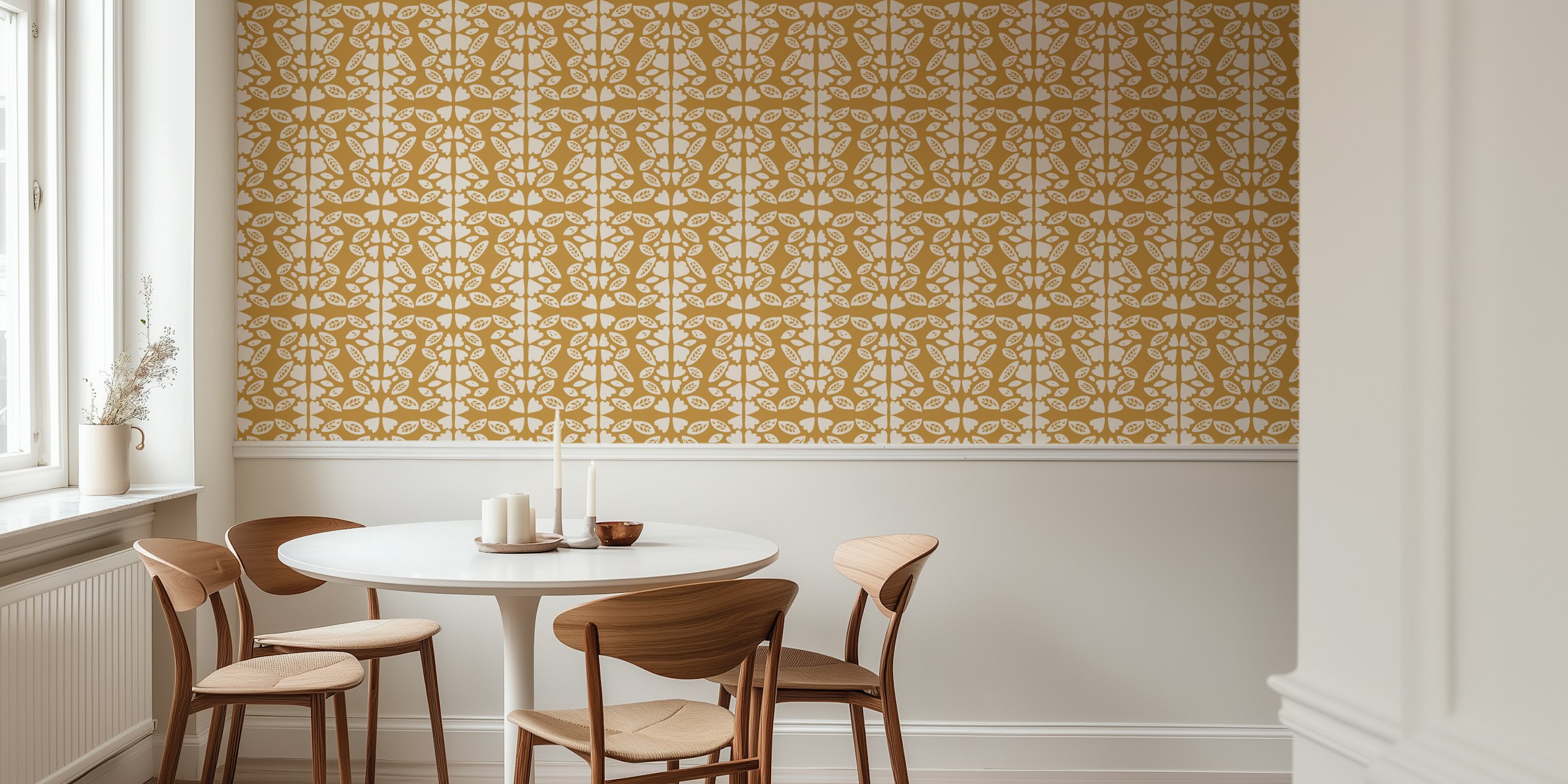 Elegant golden botanical pattern on cream wall mural