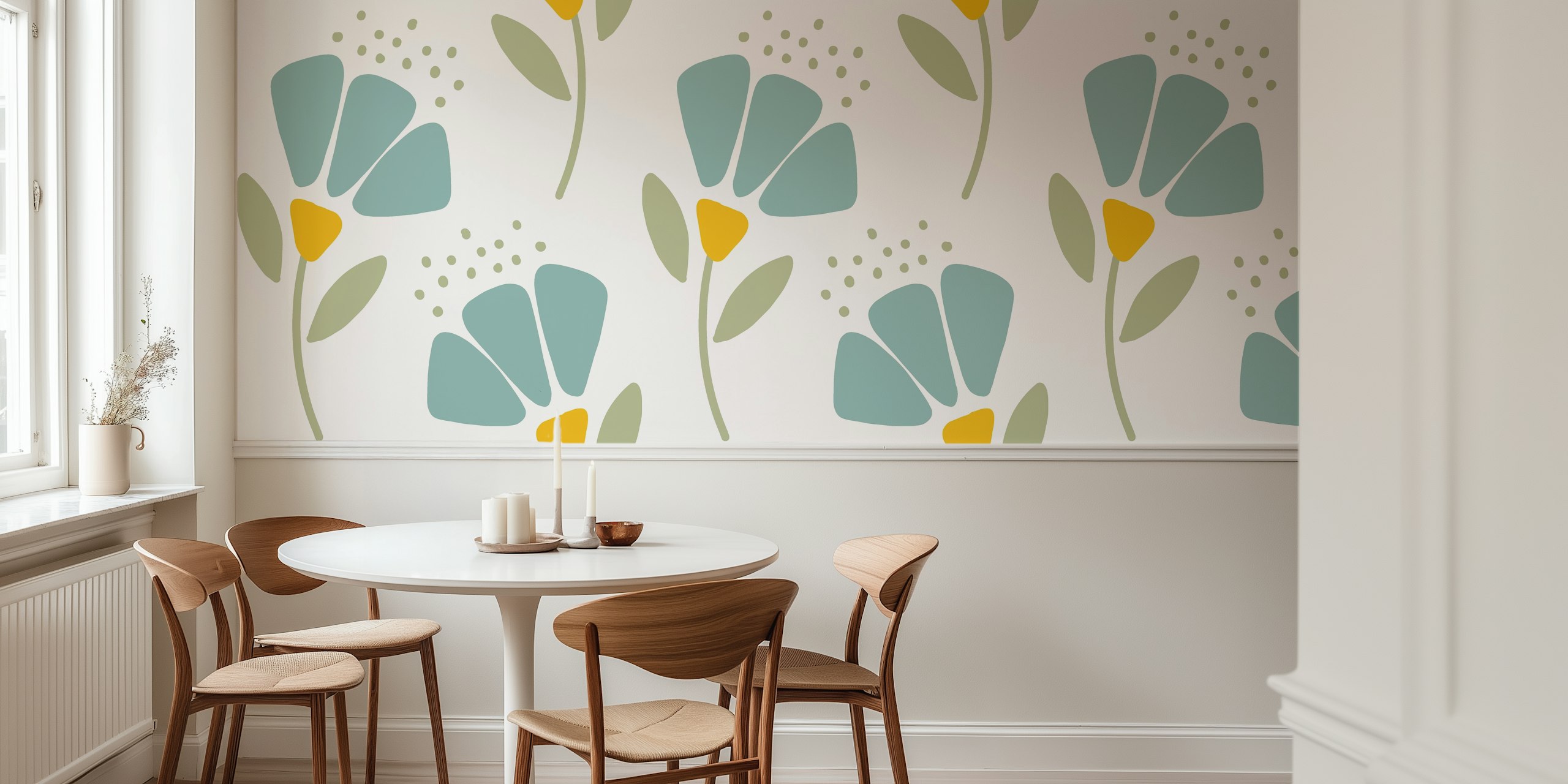Blue Posies floral wallpaper in a room