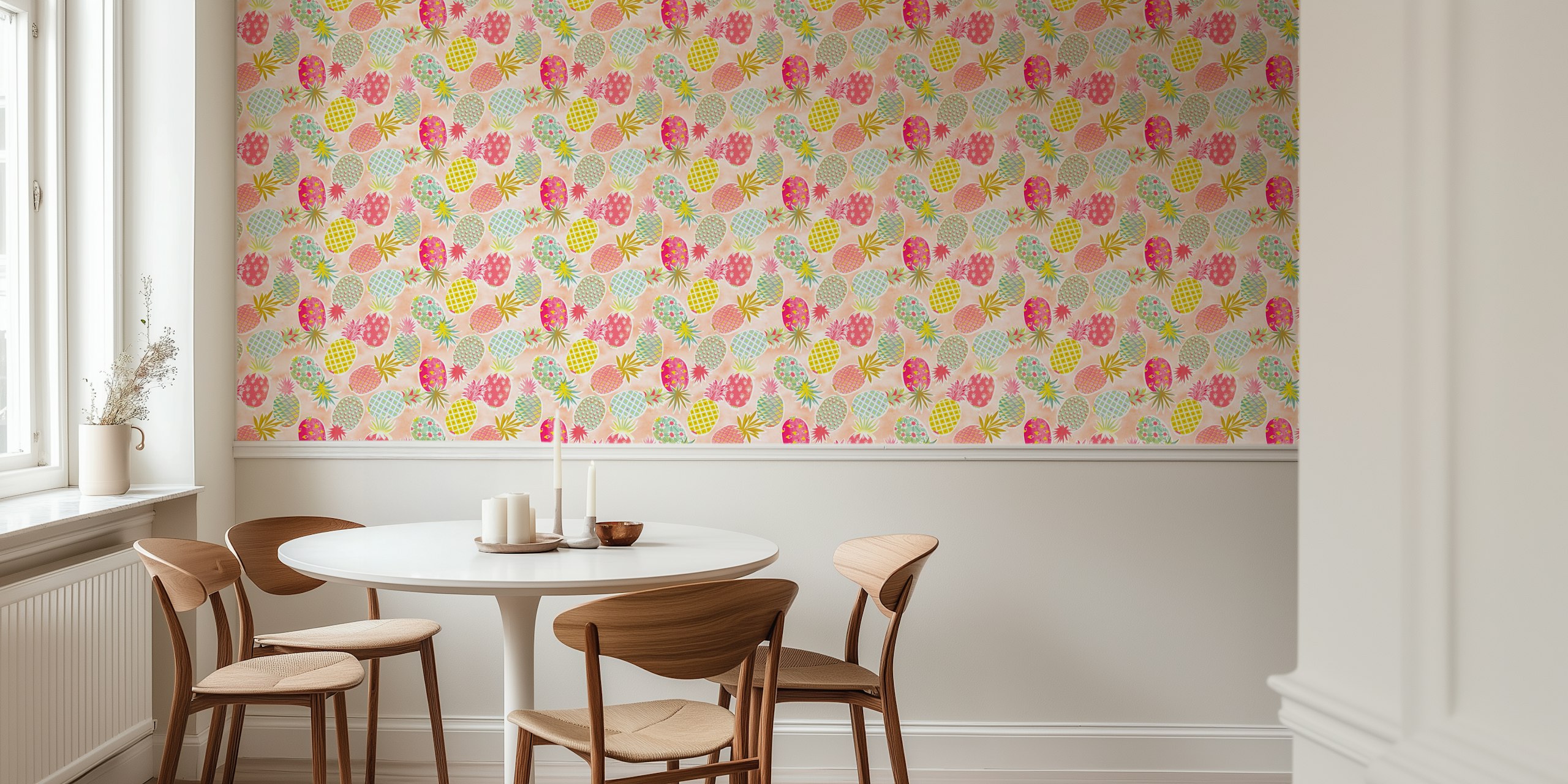 Pastel tropical pineapples wallpaper in a room