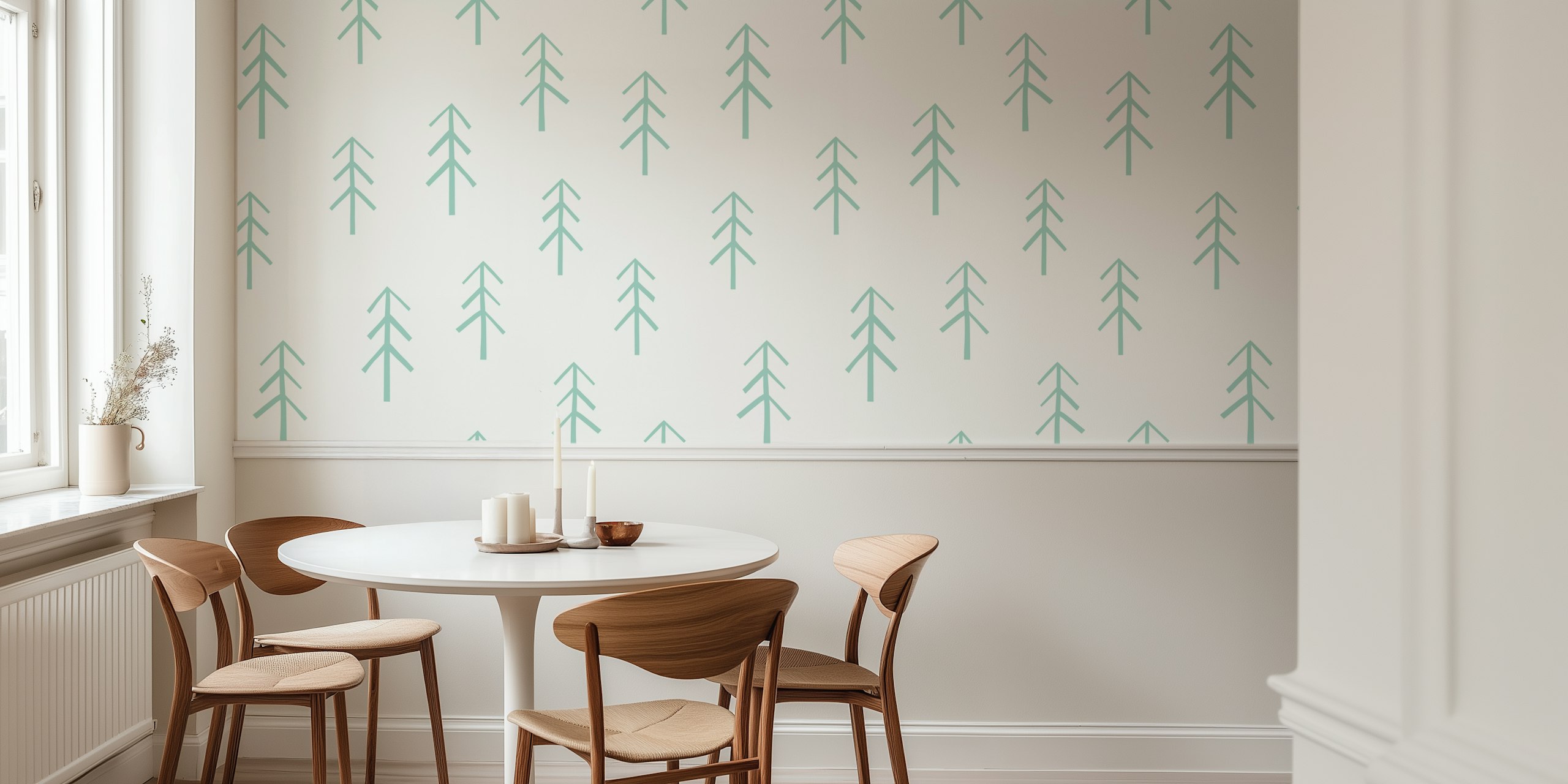 Forest mint green Tapete mit Baum Muster