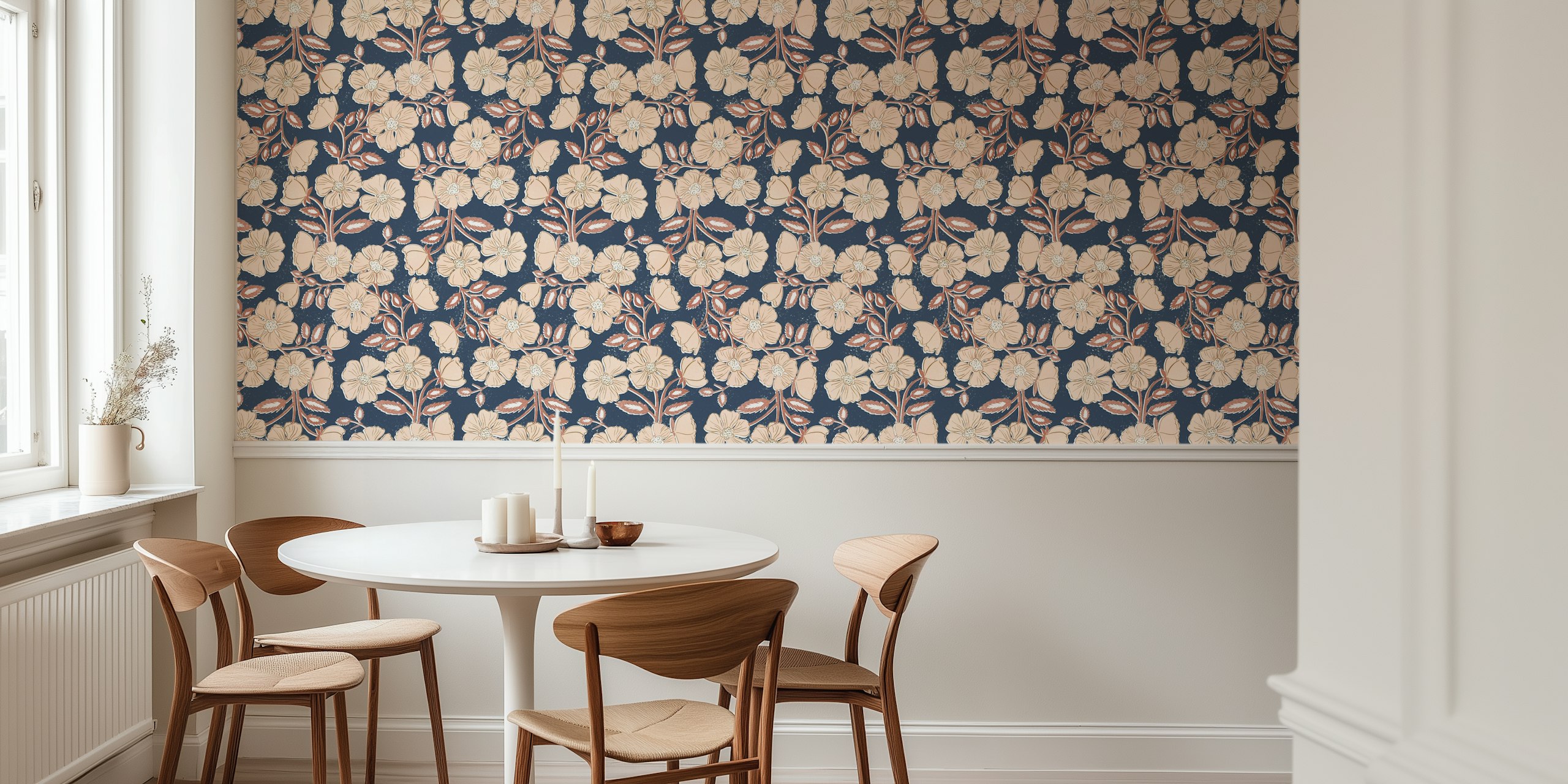 Wild Rose Block Print Floral tapetdesign i rommet