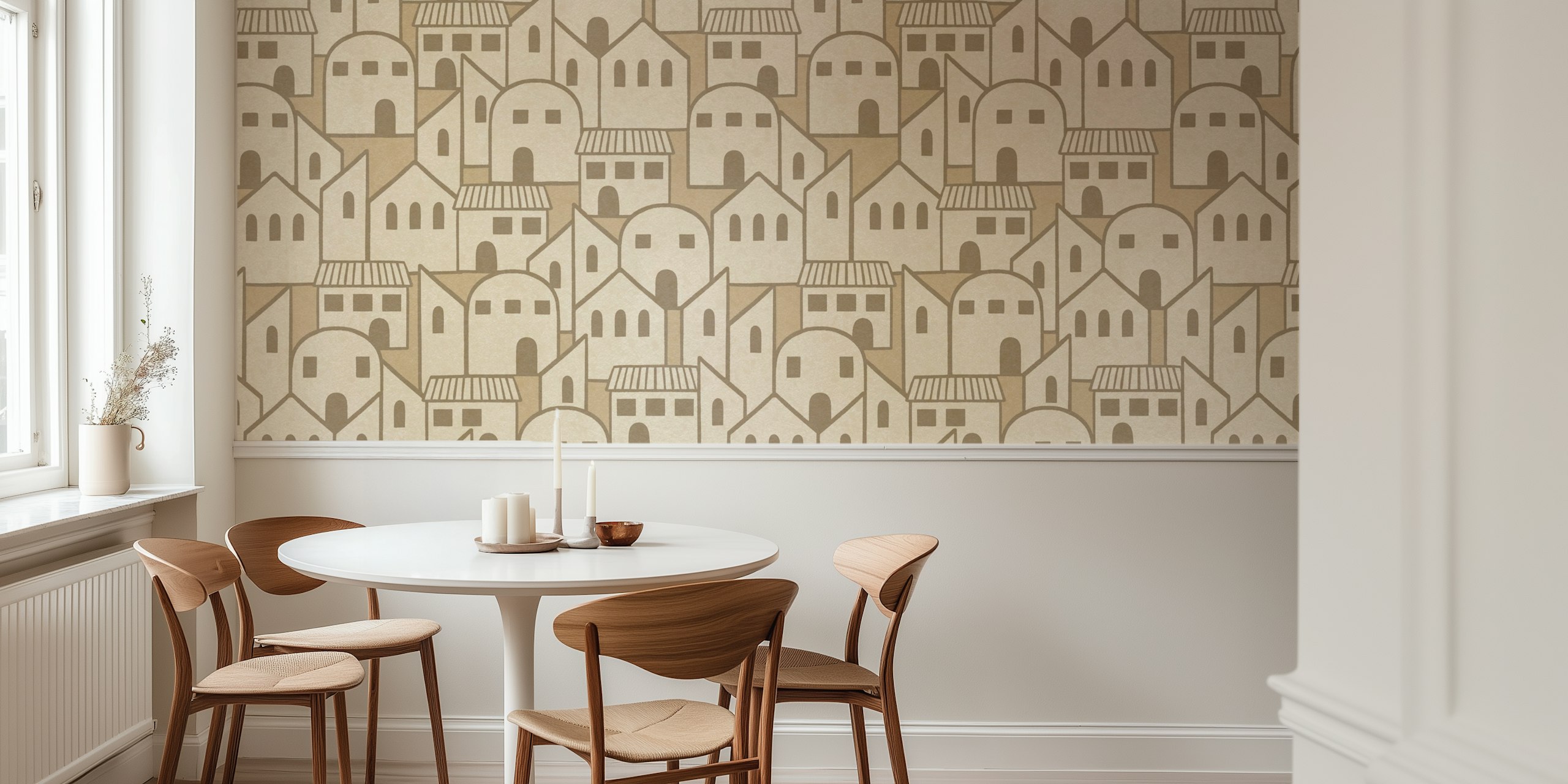 Modèle de maisons abstraites minimalistes dans des couleurs beige et beige pour une fresque murale