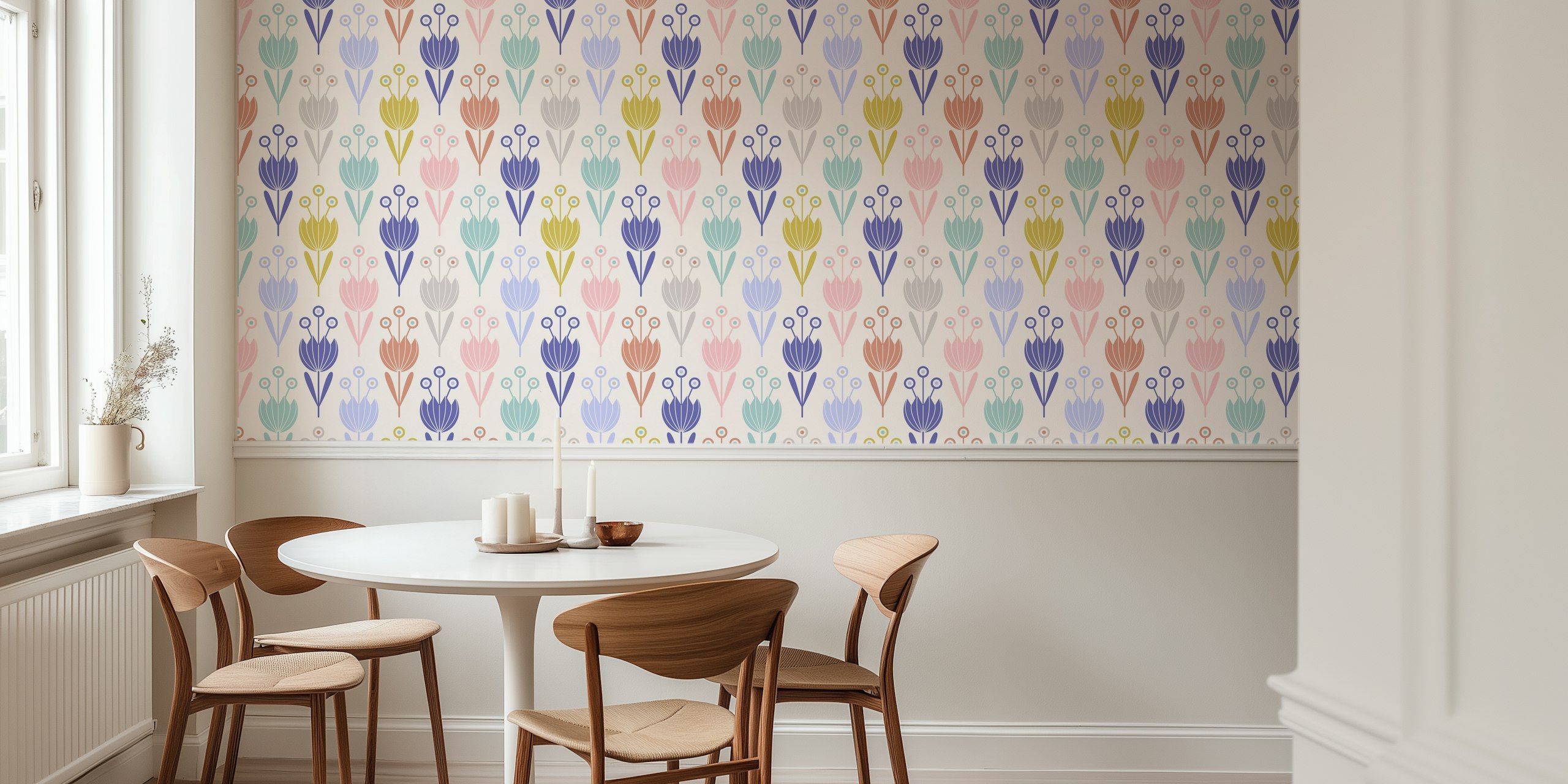 Floral pastel wallpaper design in a room