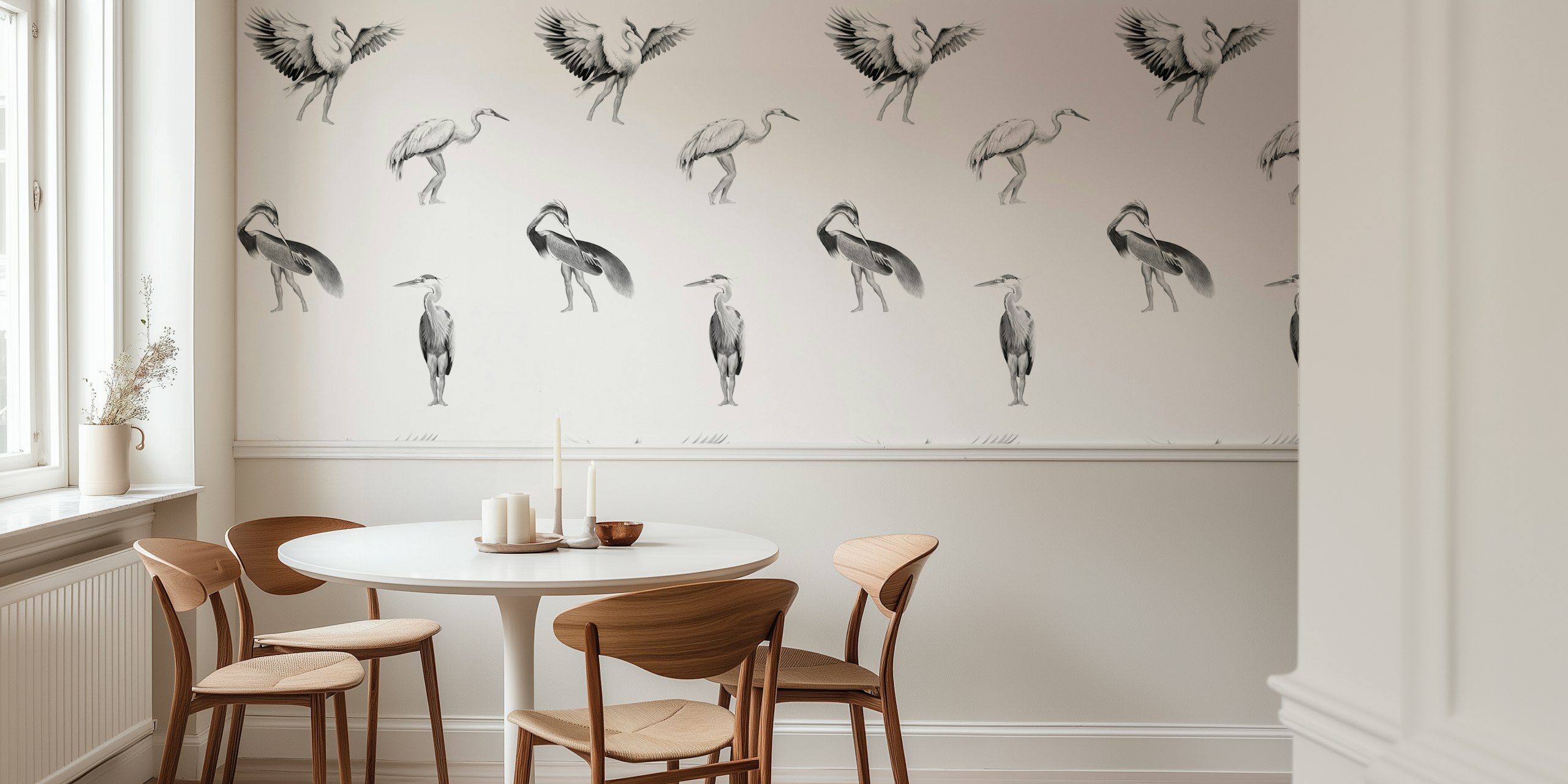 Crane Bird-boys grey wallpaper in a room