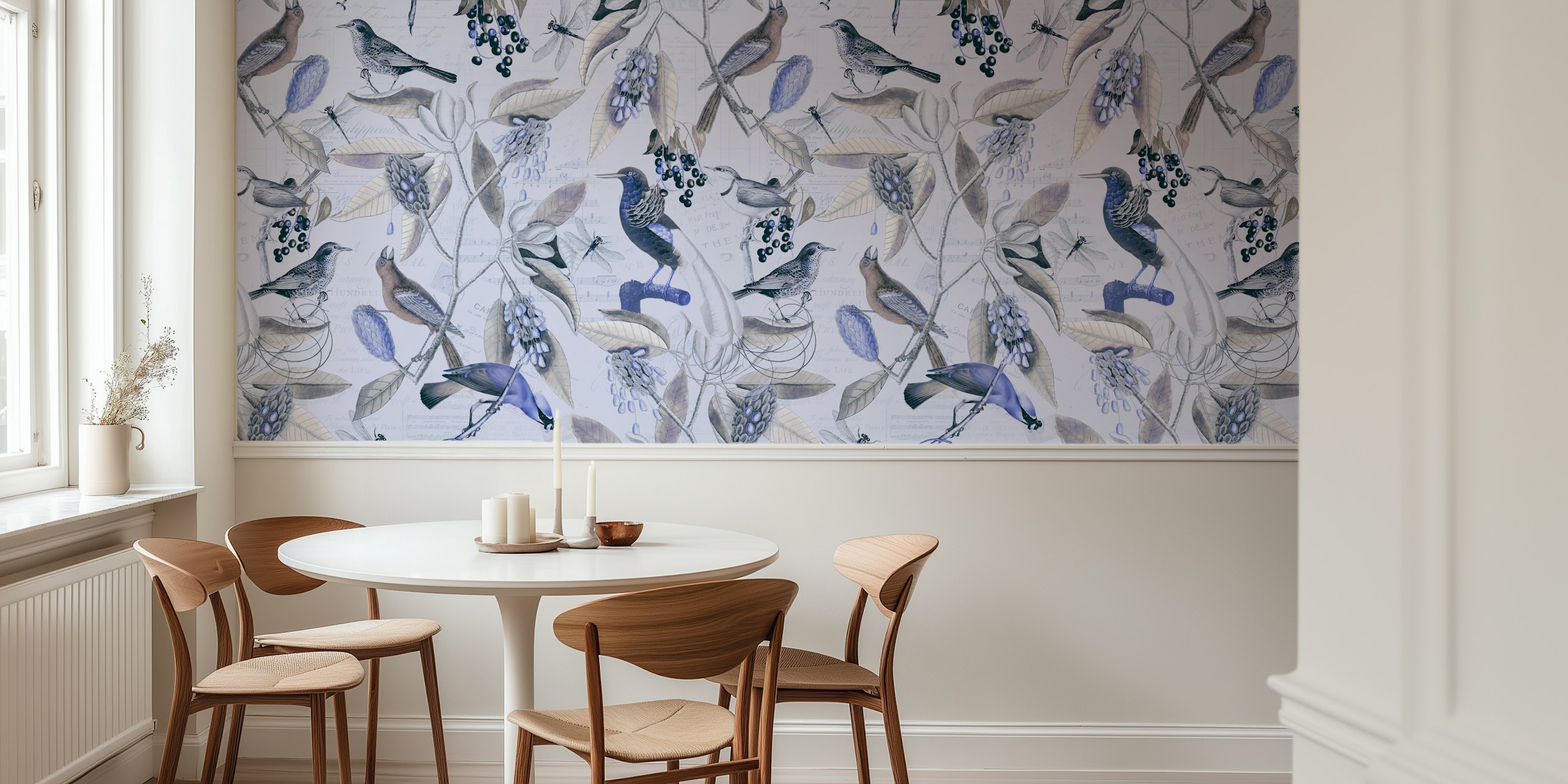 Vintage Magnolia flowers and birds wallpaper design