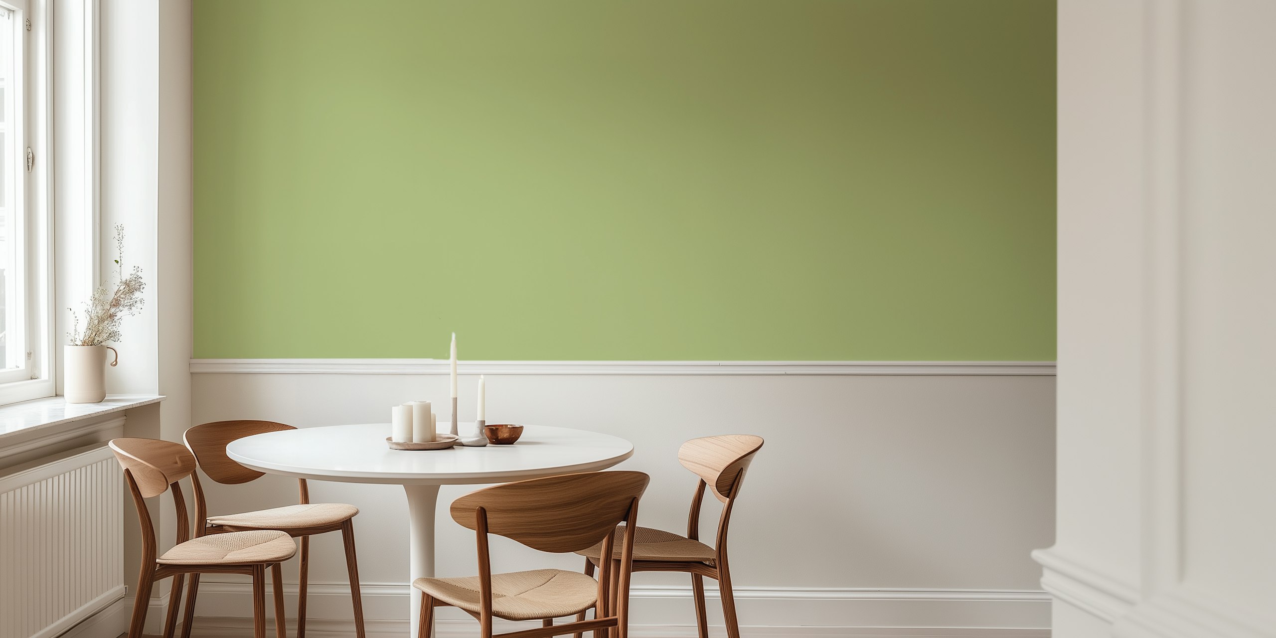 Minimalistisch pastelgroen fotobehang voor een serene woondecoratie