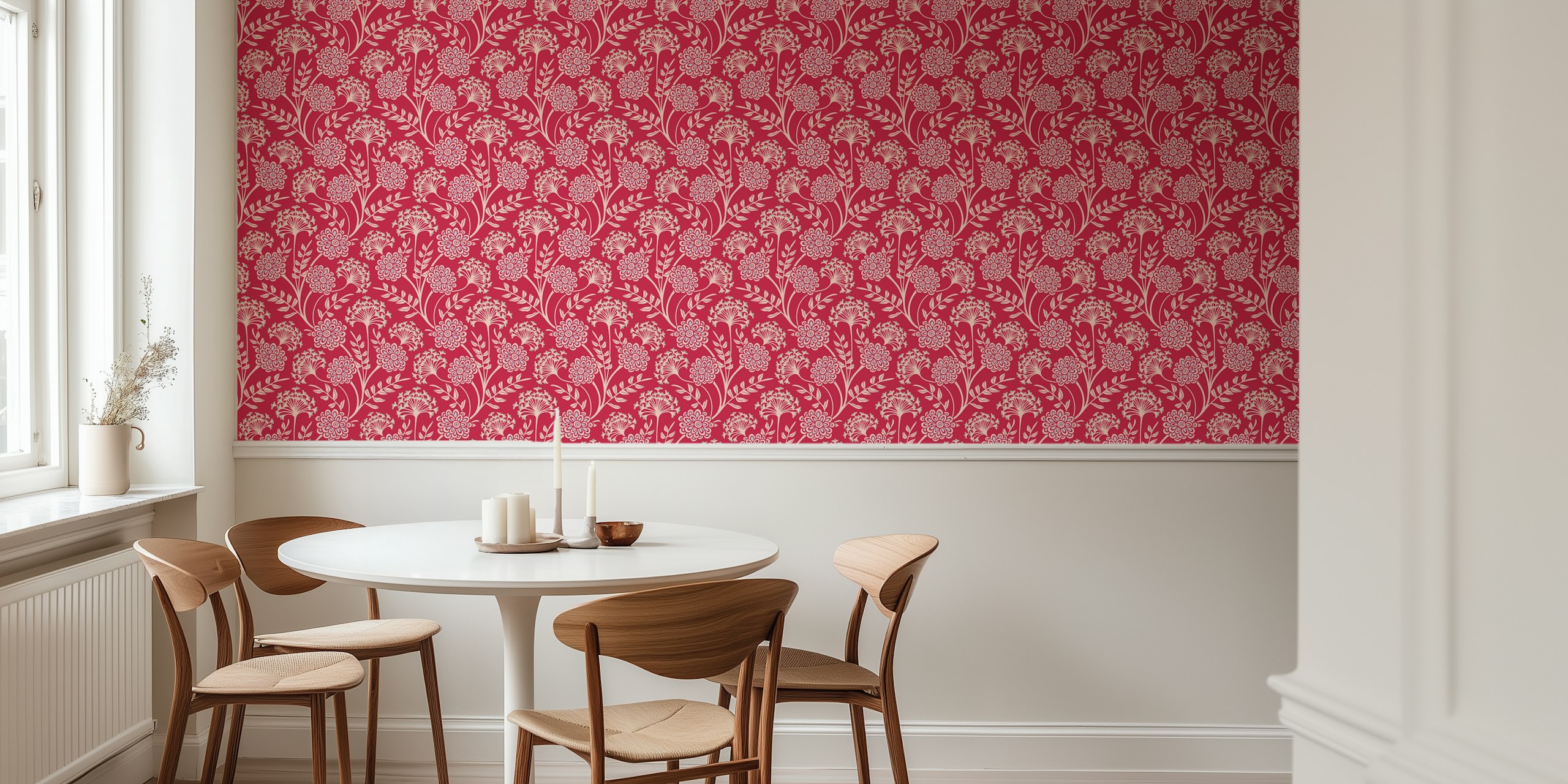 Floral design with magenta background and white flowers wallpaper