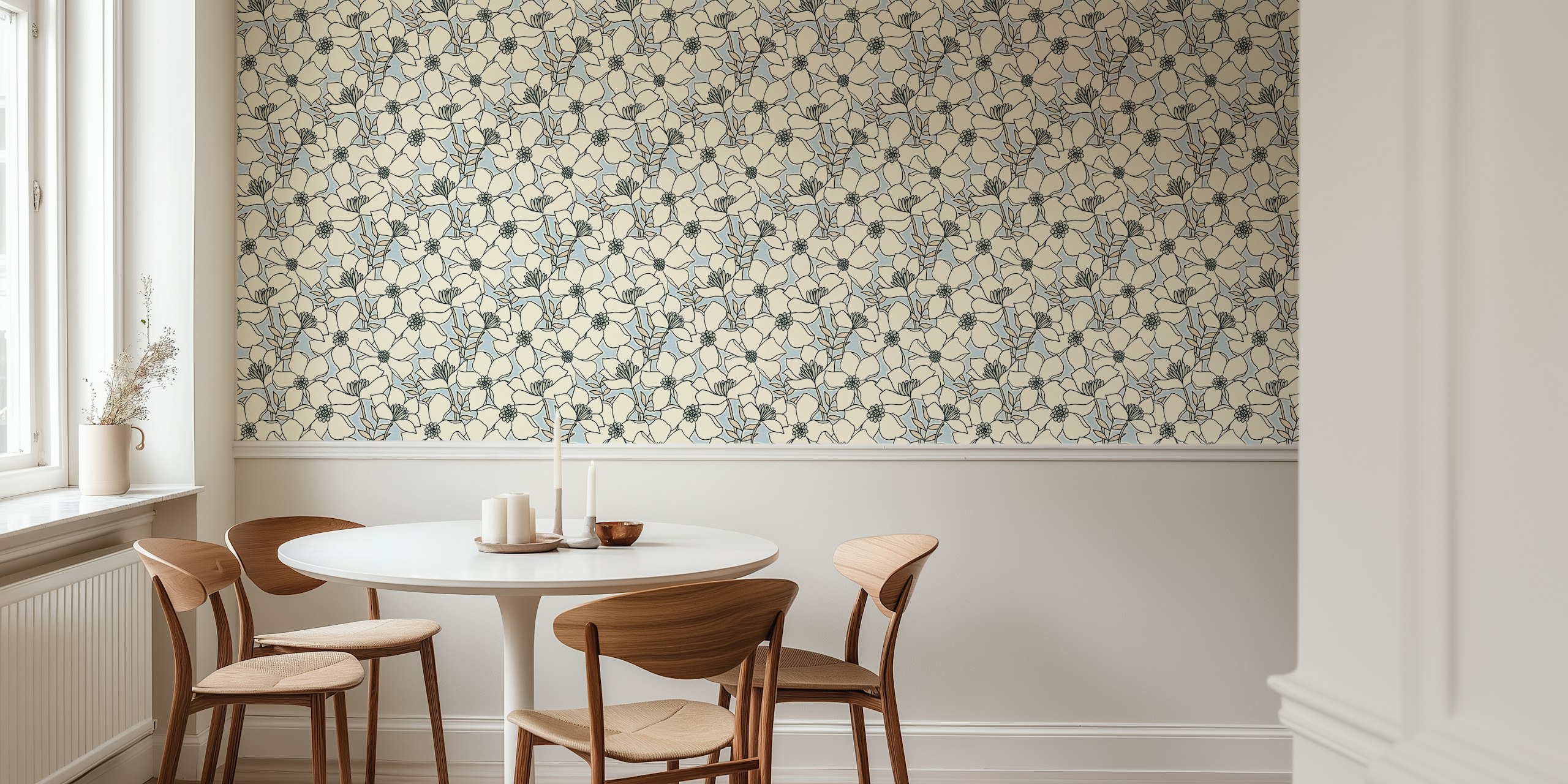 Quinn beige floral wallpaper in a room