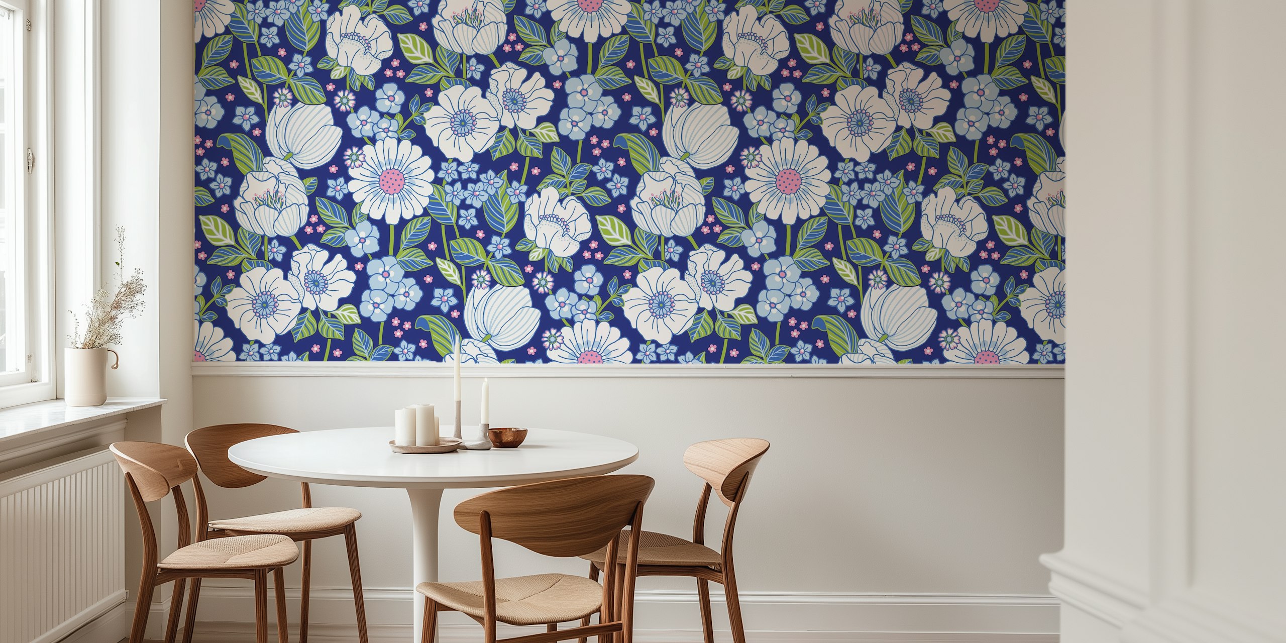 Floral wallpaper design in a room