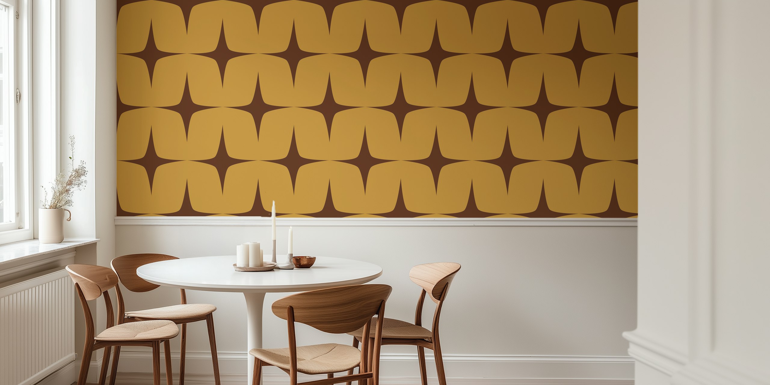 Geometric starburst pattern in yellow and brown wallpaper