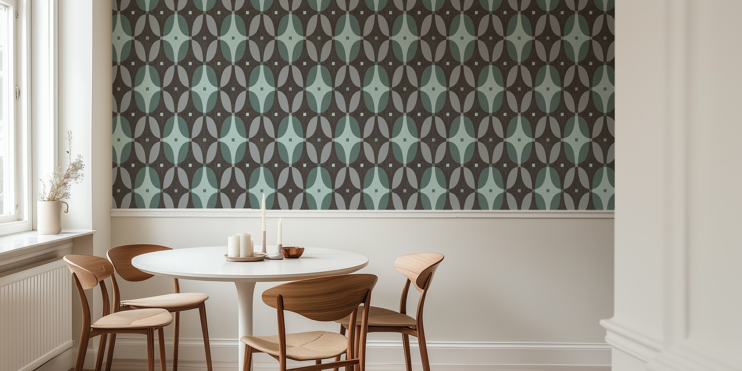 Retro oval geometric pattern wall mural in black, grey, and green