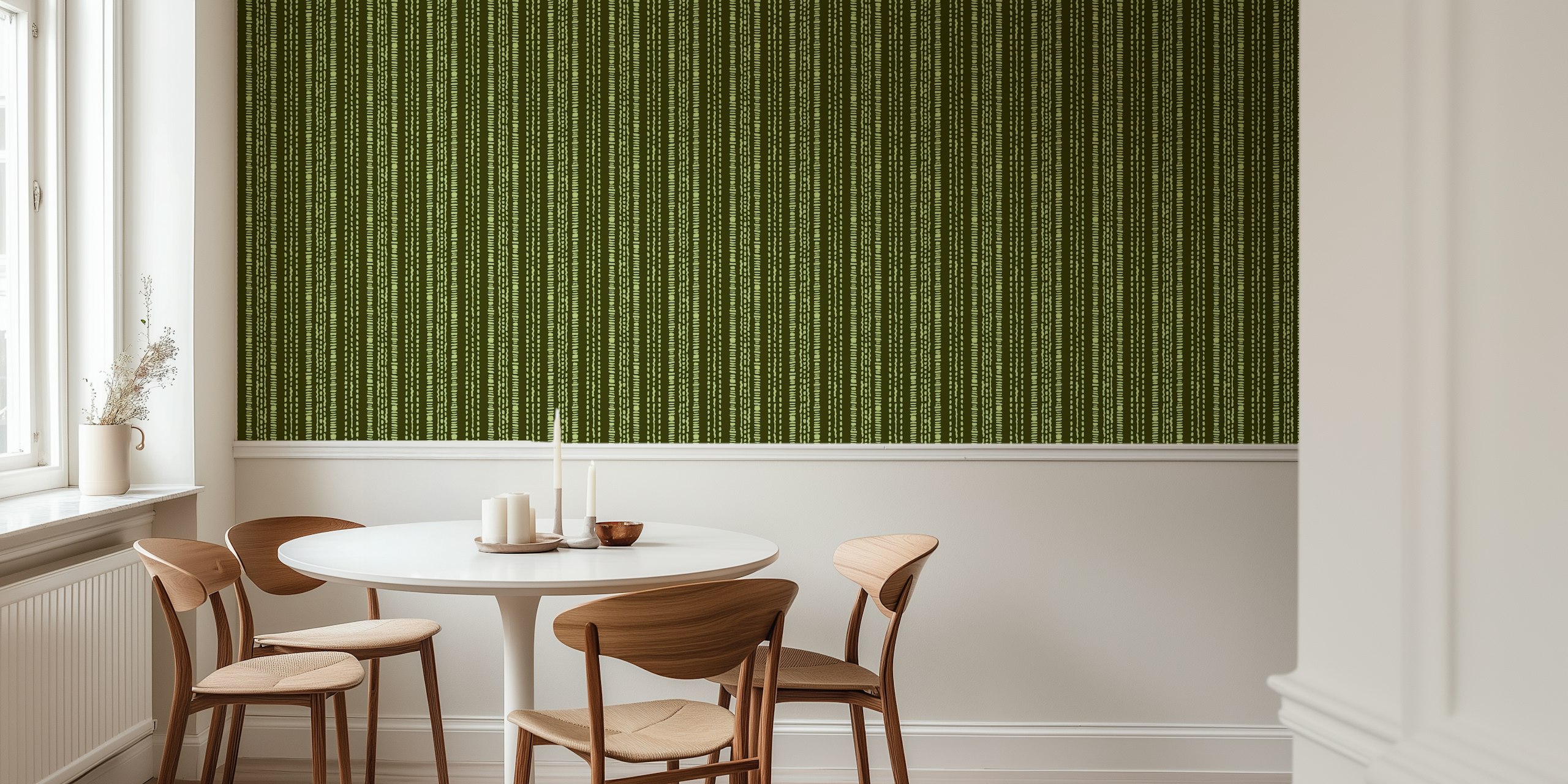 Hand Drawn Boho Stripe Jungle Green Wall Mural
