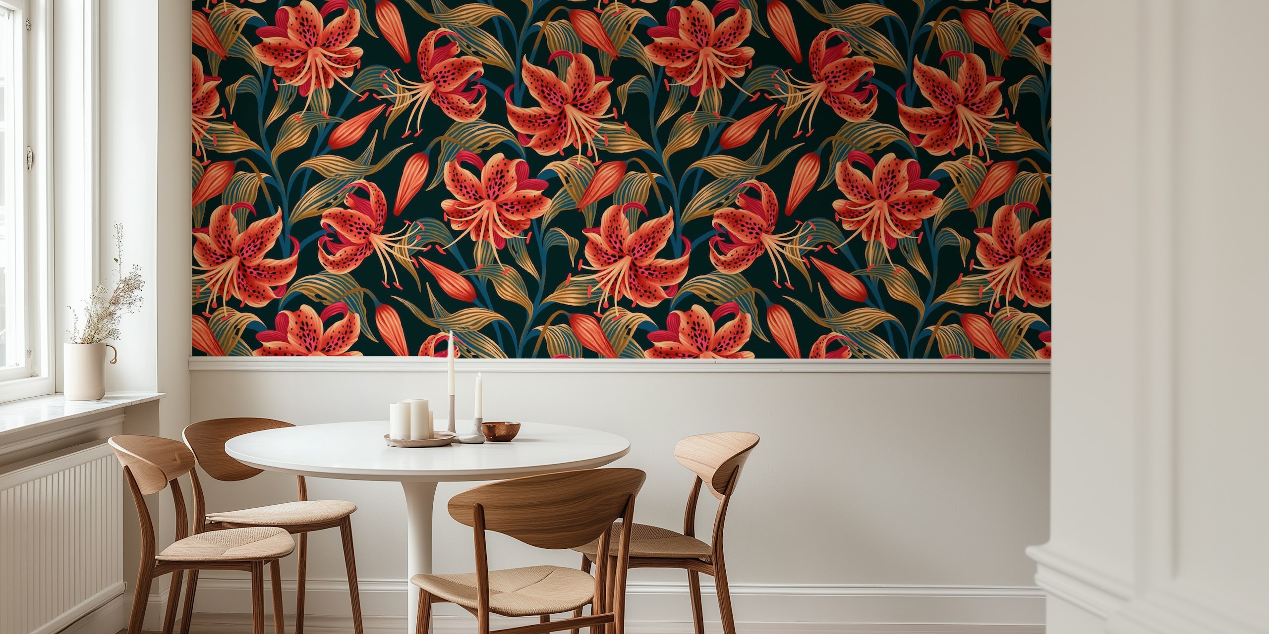 Tiger Lily - Orange & Green tapet i ett rum