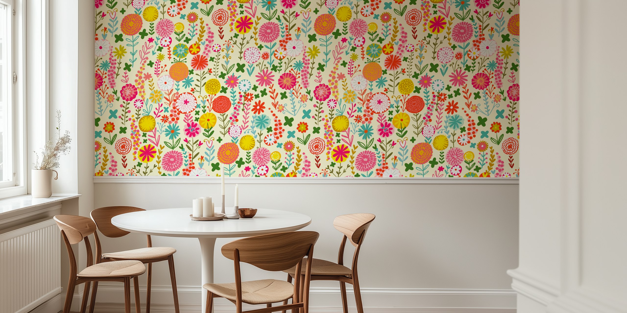 Färgglad vårblomma tapet i ett rum