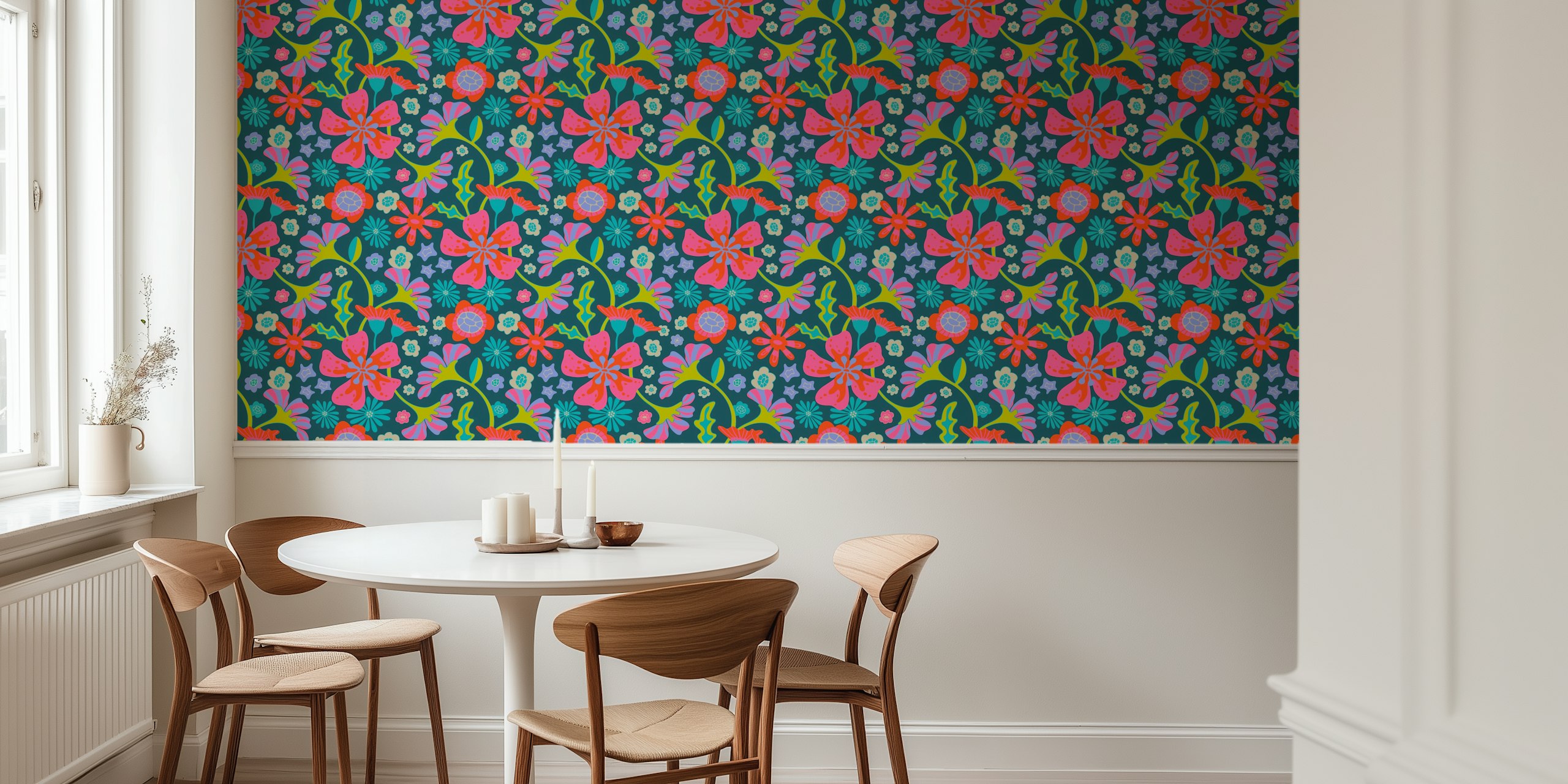Design Murale Vibrante Pop Floral In Una Stanza