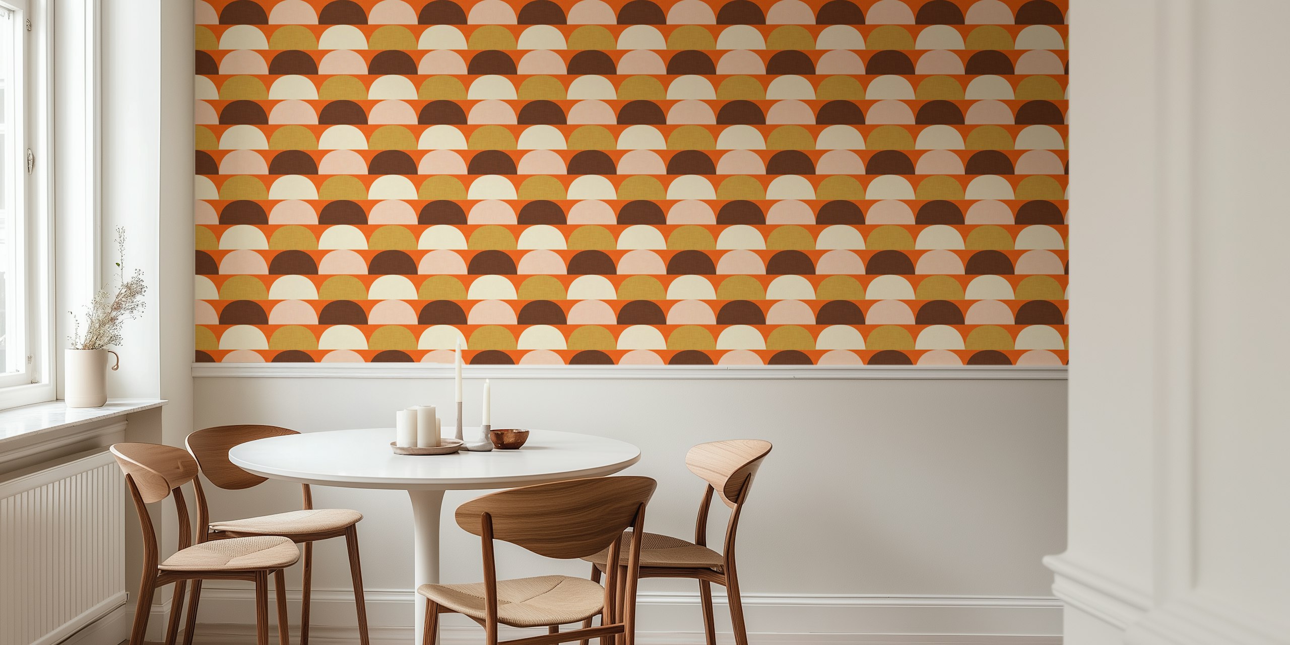 Mid Century Modern orange arc pattern wallpaper