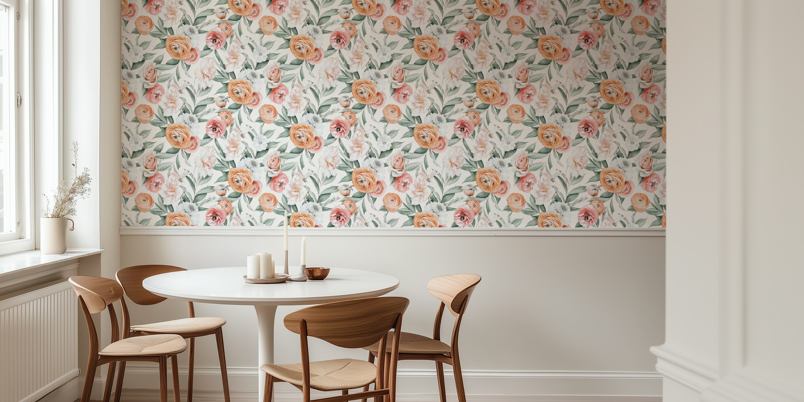 Design de papel de parede floral em um quarto