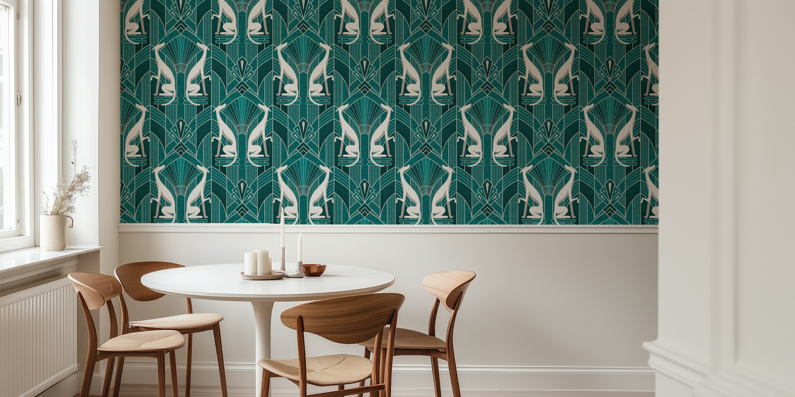Art Deco Gray Grayhound wallpaper in a room