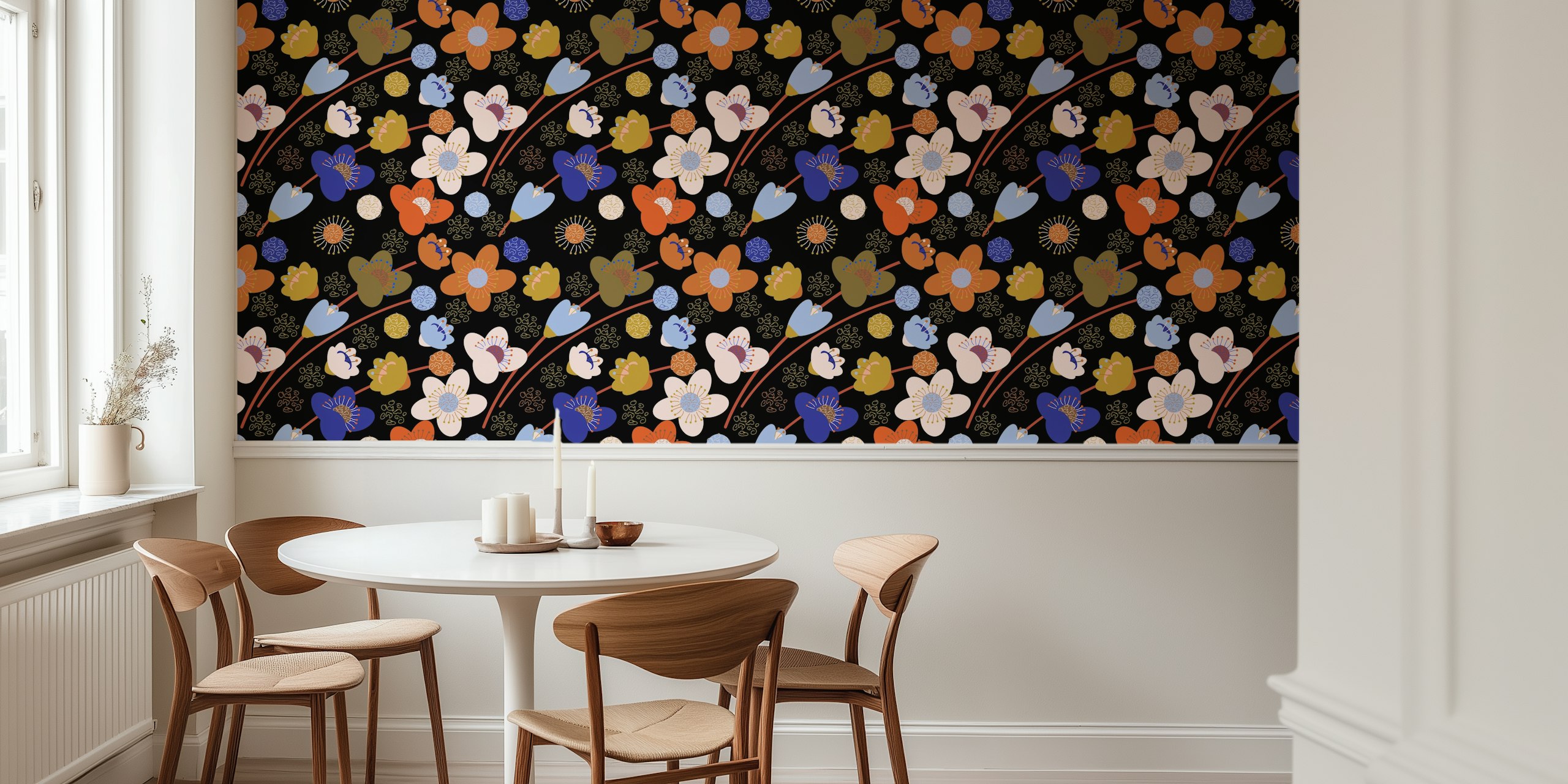Colorful flowers with black background wallpaper