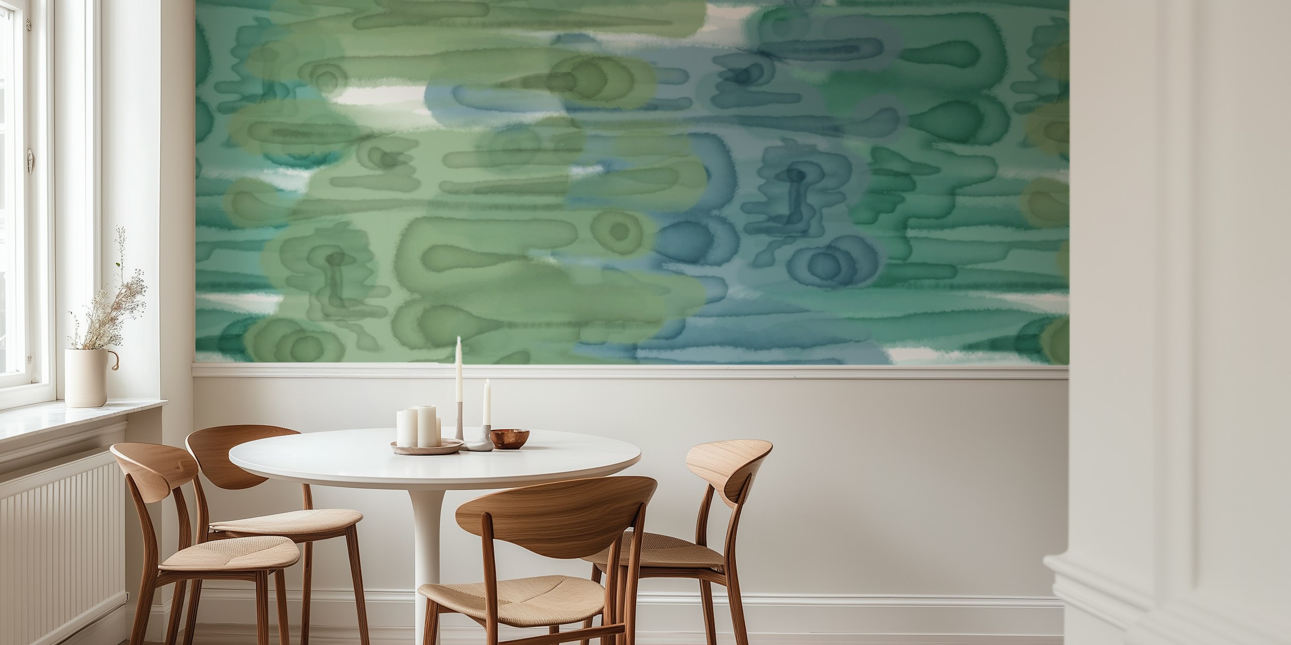 Abstract wallpaper with flowing green and blue patterns